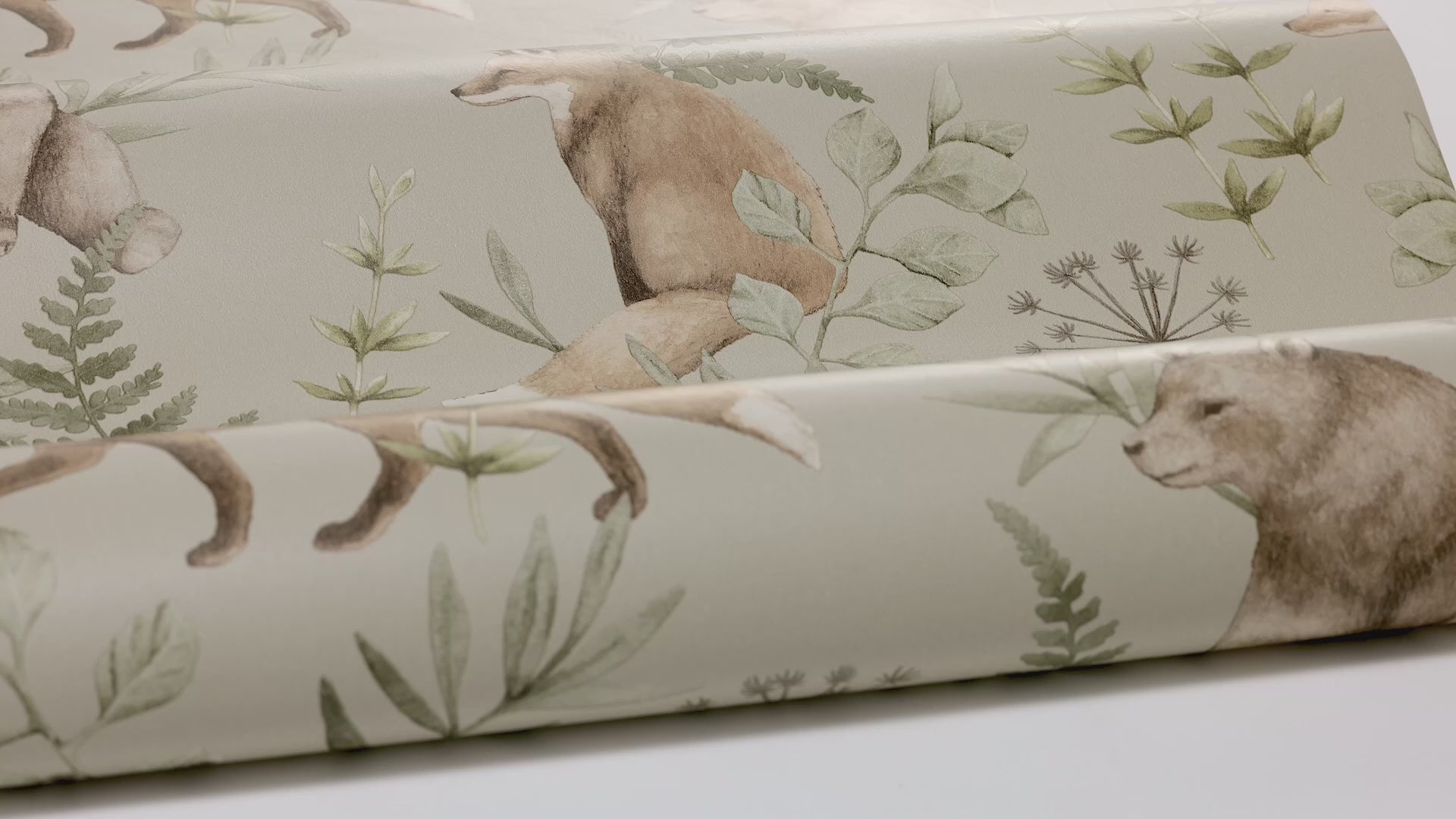 Wild Forest Beige Children's Wallpaper with Plant and Animal Motif