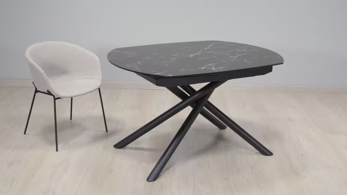 Ausziehbarer Tisch YODALIA in Weiß mit Glasplatte
