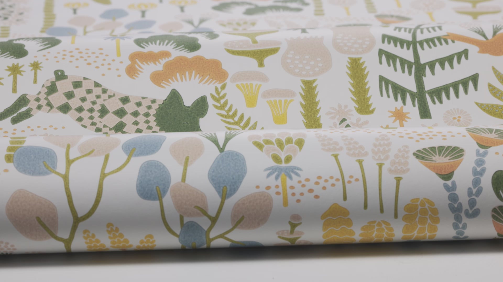 Non-woven paper wallpaper with a botanical pattern HANNA WERNING HOPPMOSSE white with green