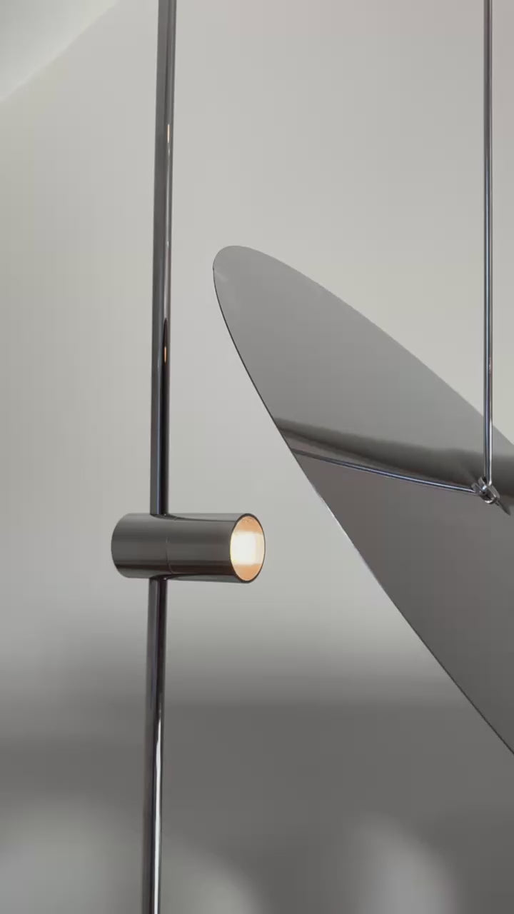 Stehlampe MOON Chrom und Travertin