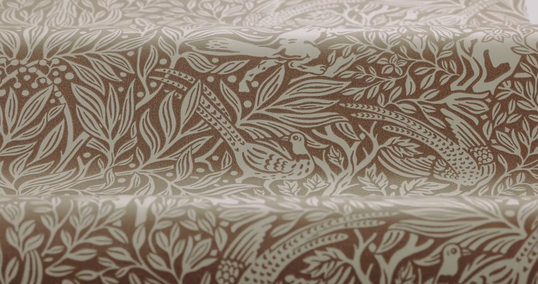 Wallpaper with a plant pattern and forest theme UNDER THE ELDER TREE brown with white