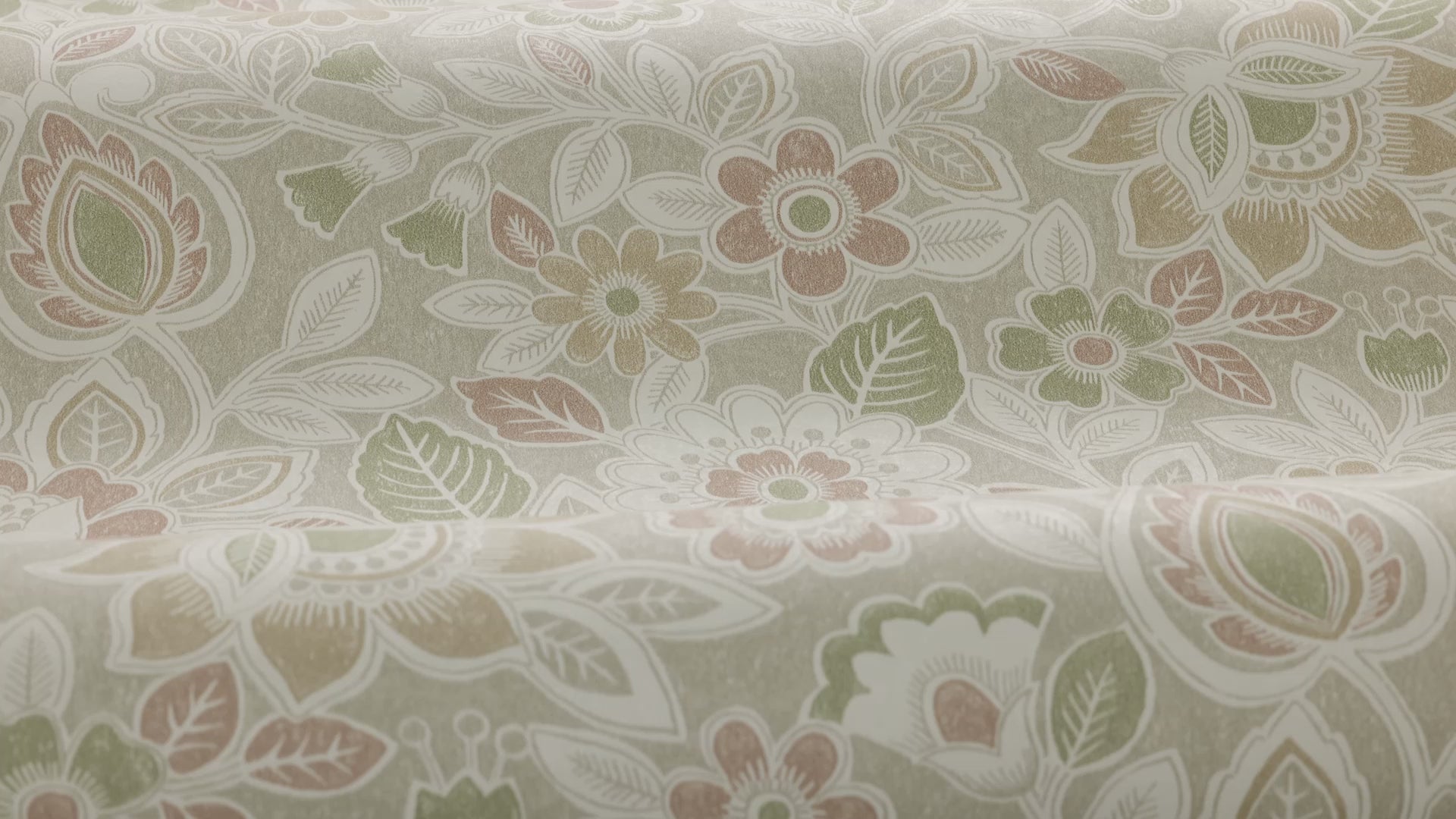 Non-woven paper wallpaper with a green floral pattern SONJA with beige