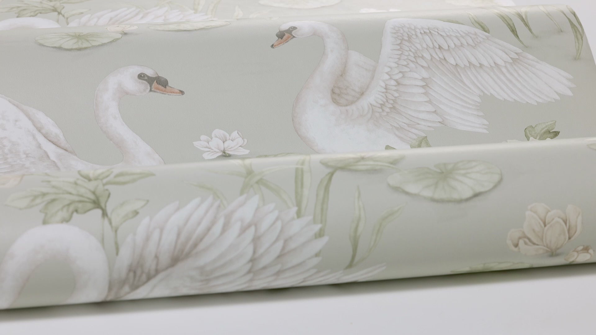 Children's wallpaper with plant and animal motif LILY SWAN gray