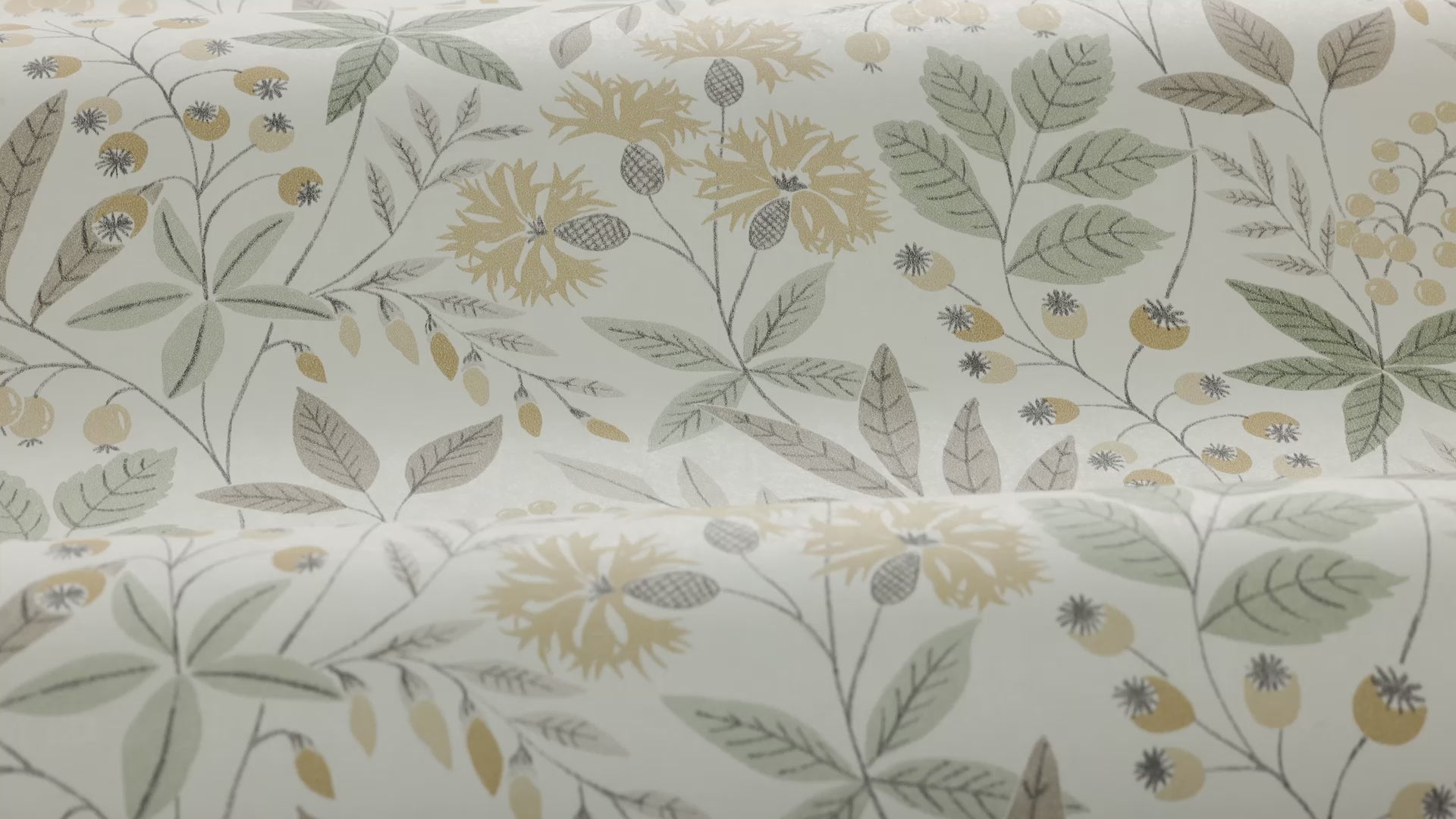 Non-woven paper wallpaper with a plant pattern VILMA light beige with green and yellow