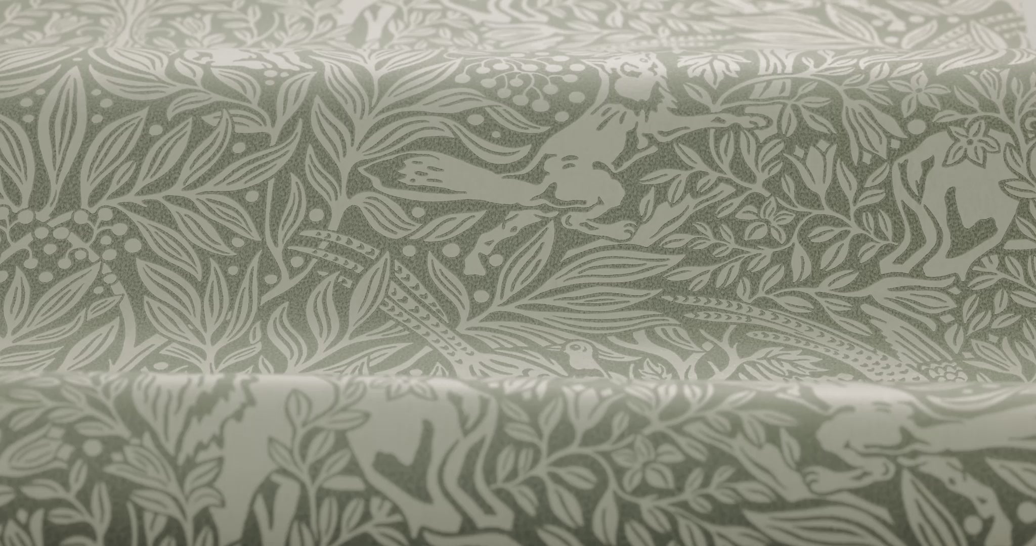 Wallpaper with a botanical pattern and forest theme UNDER THE ELDER TREE green with white
