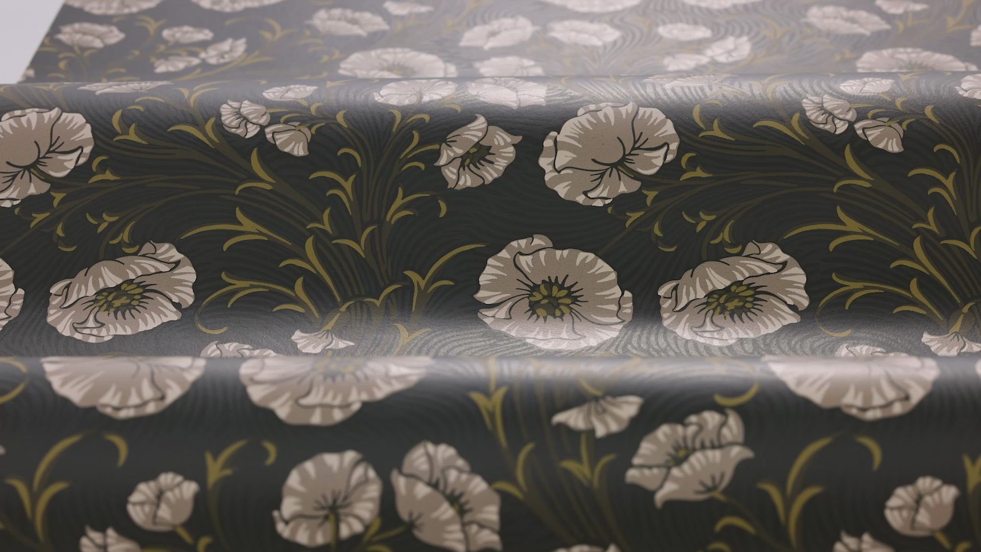Tapete mit Pflanzenmotiv Blumen POPPY FLOW dunkelgrün mit beige