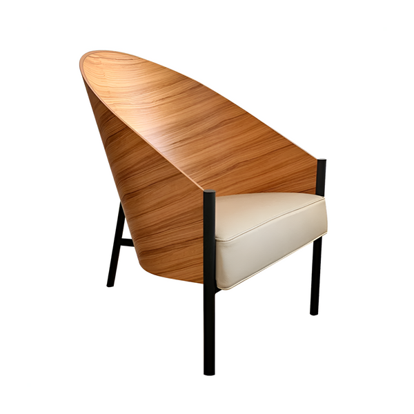 Pratfall chair olive veneer with beige leather