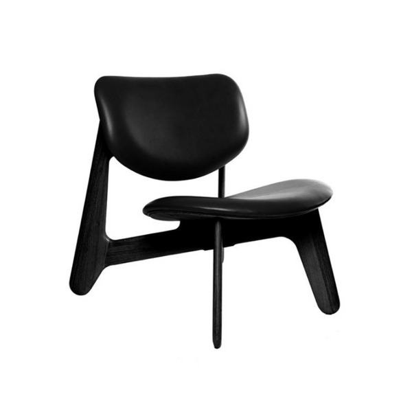 Slab armchair black leather with a black oak base