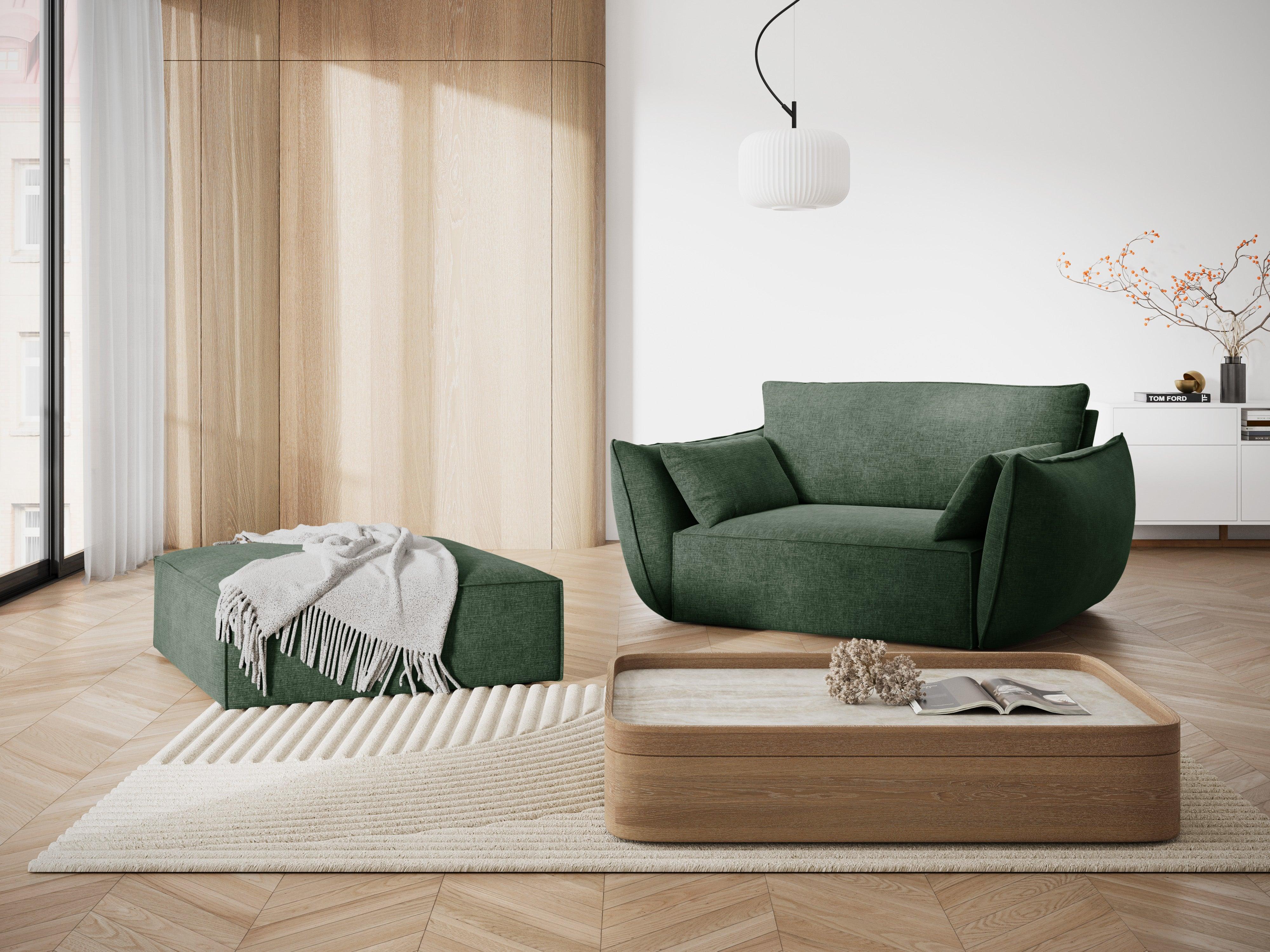 Puf w tkaninie szenilowej VANDA butelkowa zieleń Mazzini Sofas    Eye on Design