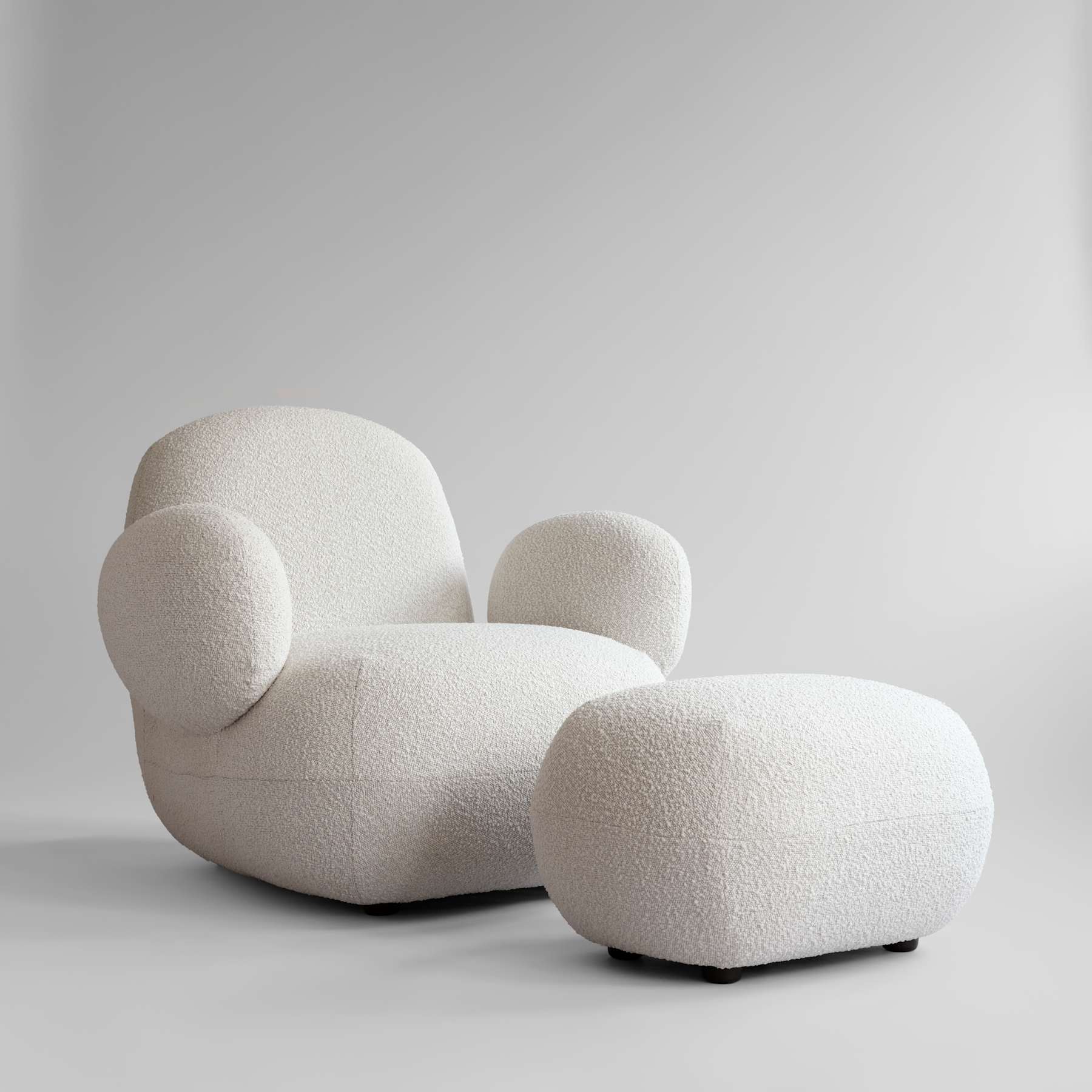 TOE OTTOMAN Fußhocker Bouclé weiß [Klaudia] 
