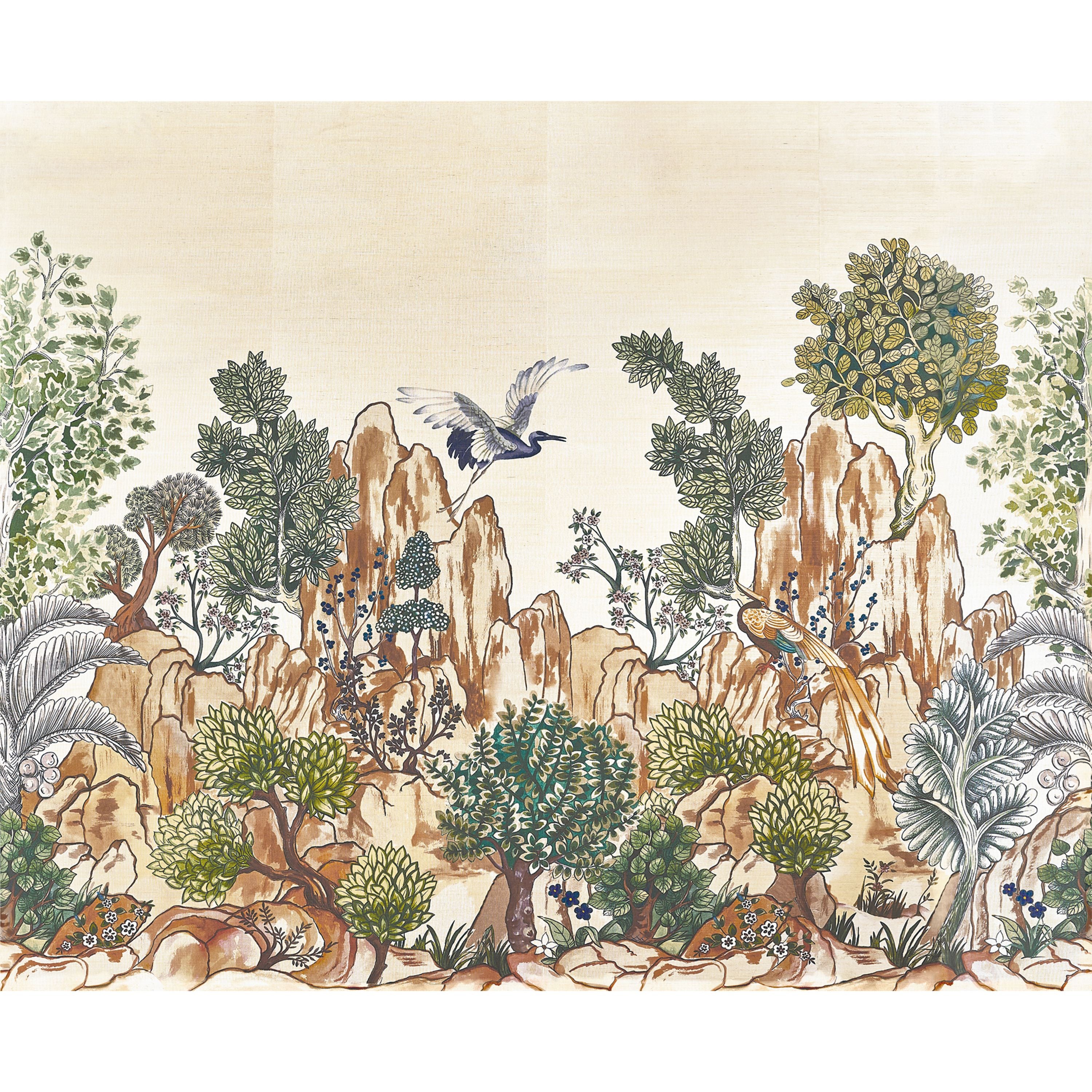 Wandbild aus Sisal mit pflanzlichem Landschaftsmotiv HANG MUA beige