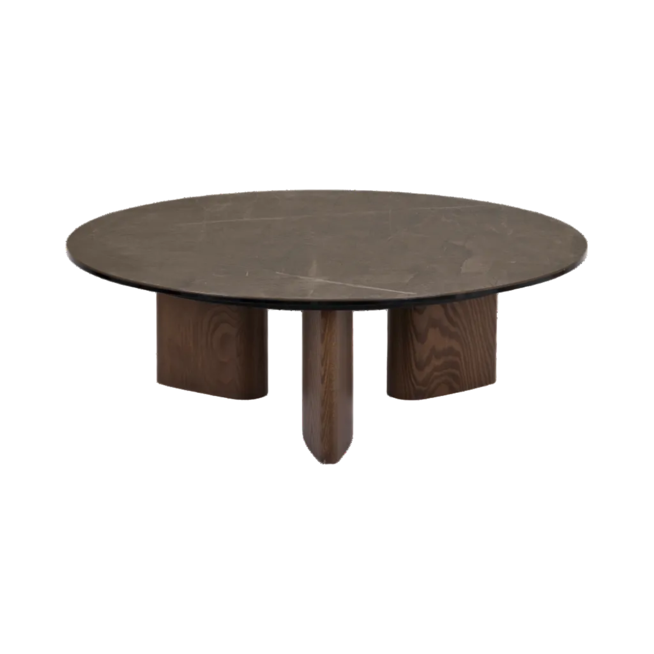 Round Coffee Table SANDY Brown Ceramic with Dark Wooden Base