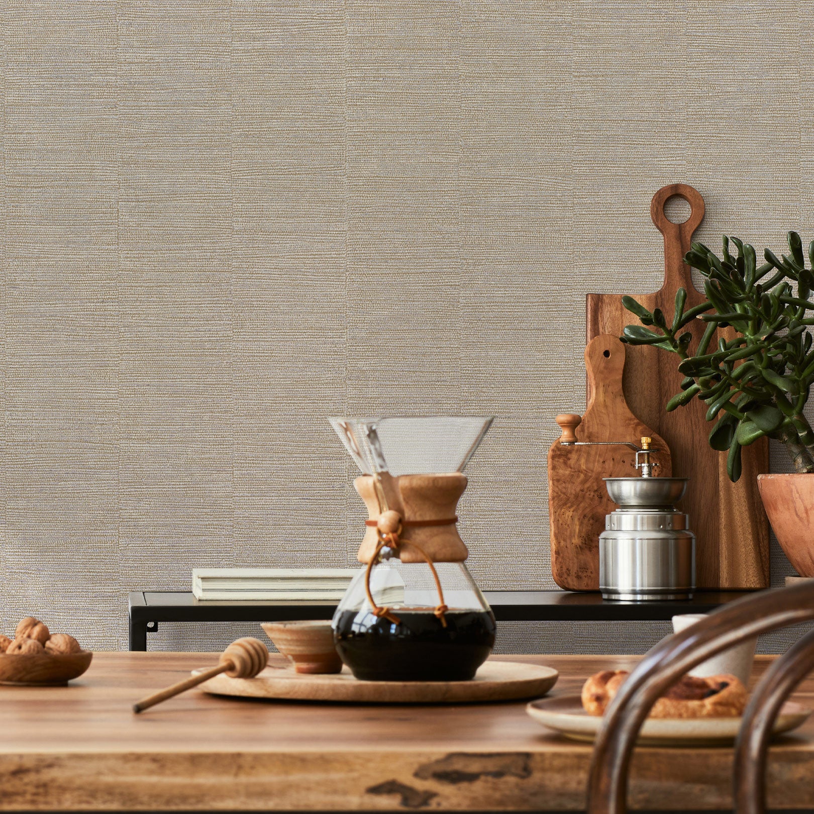 Metallic striped structural wallpaper SCANDIUM - SABLE/SILVER beige
