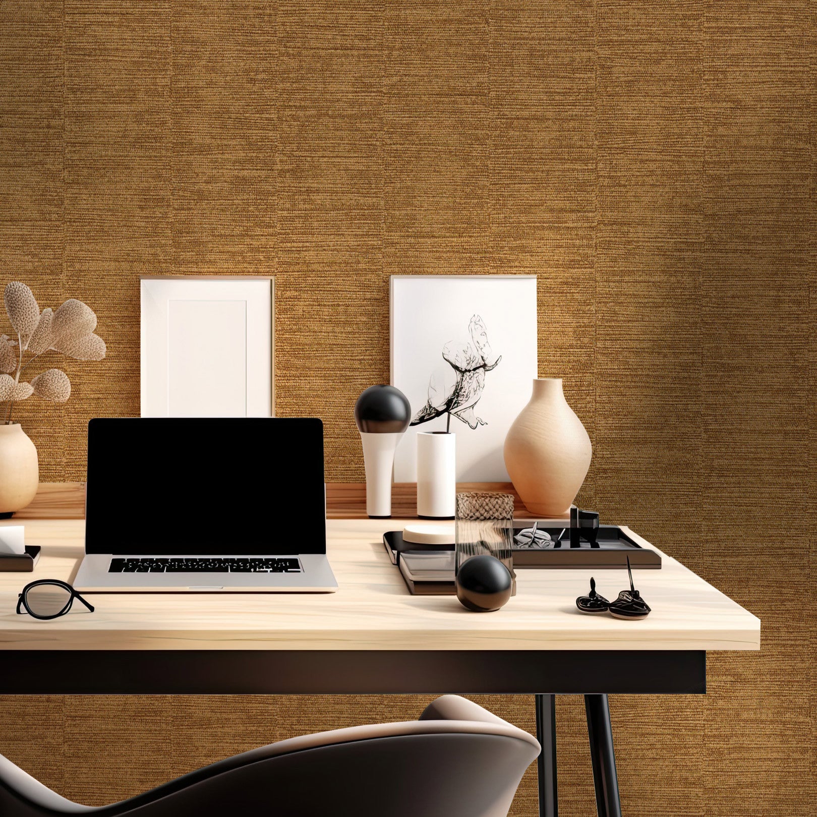 Metallic textured wallpaper in stripes SCANDIUM - OR PATINE dark yellow