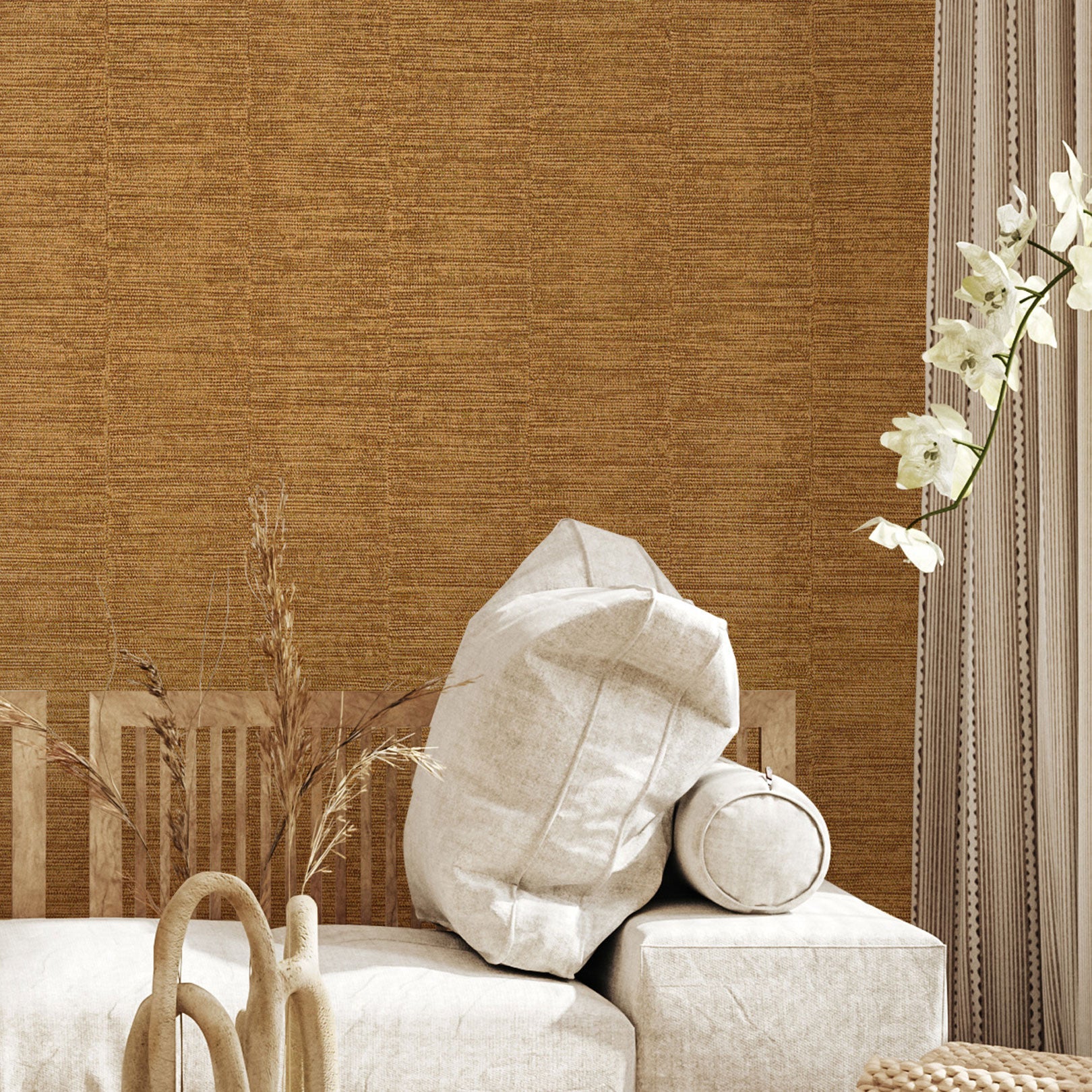 Metallic textured wallpaper in stripes SCANDIUM - OR PATINE dark yellow