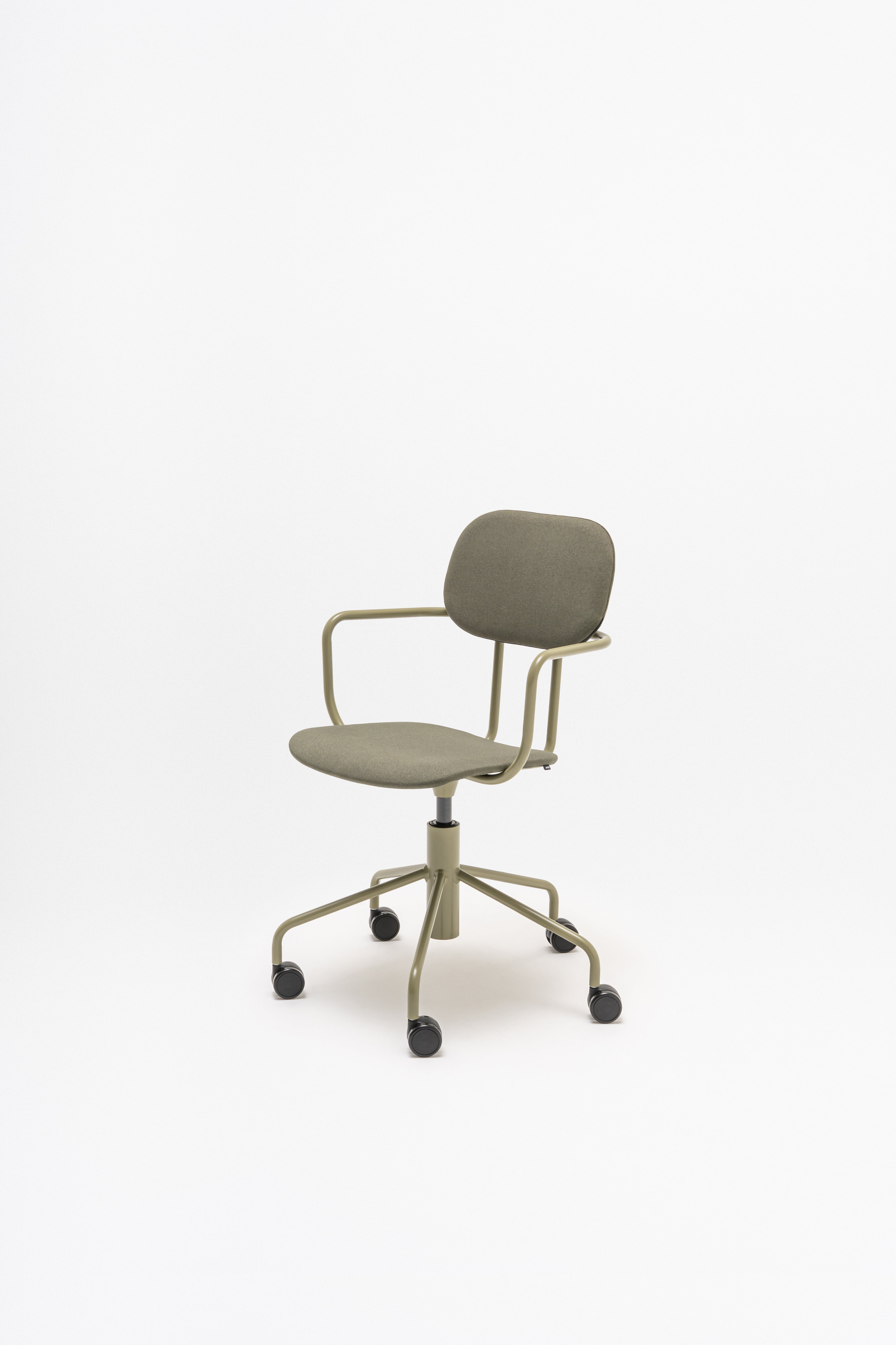 Office chair with adjustable new school base upholstered with wheels to the soft surface