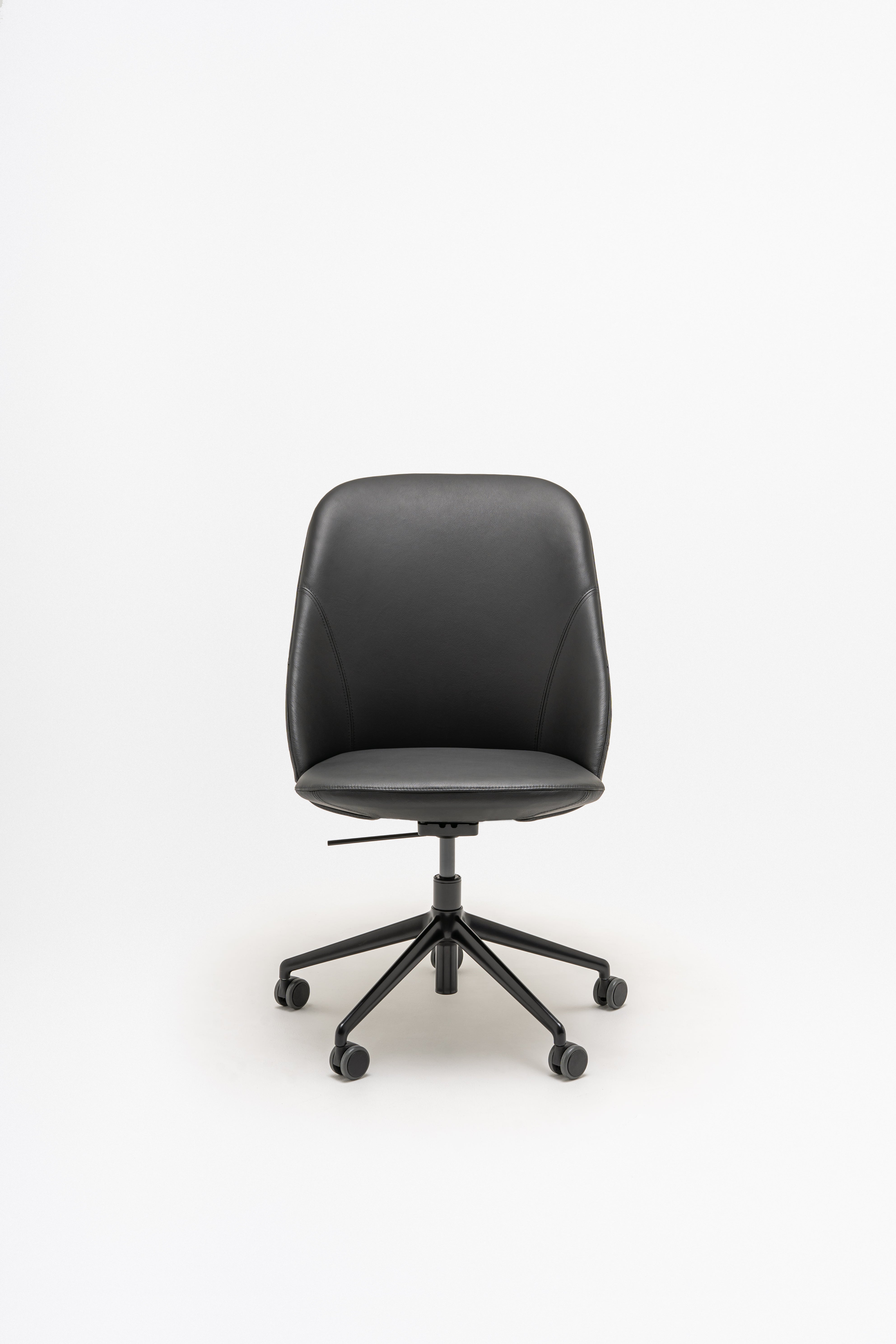 Conference armchair A regulated parallel base with wheels for hard surface