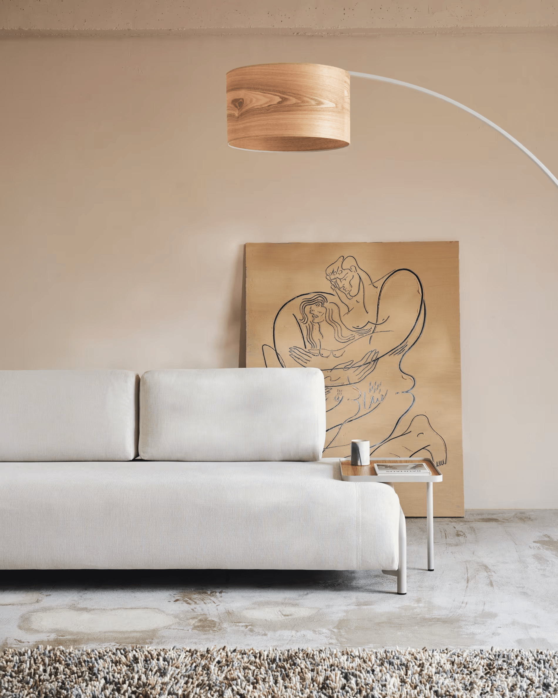 Sofa 3-osobowa z dużą tacą COMPO beżowy szenil La Forma    Eye on Design