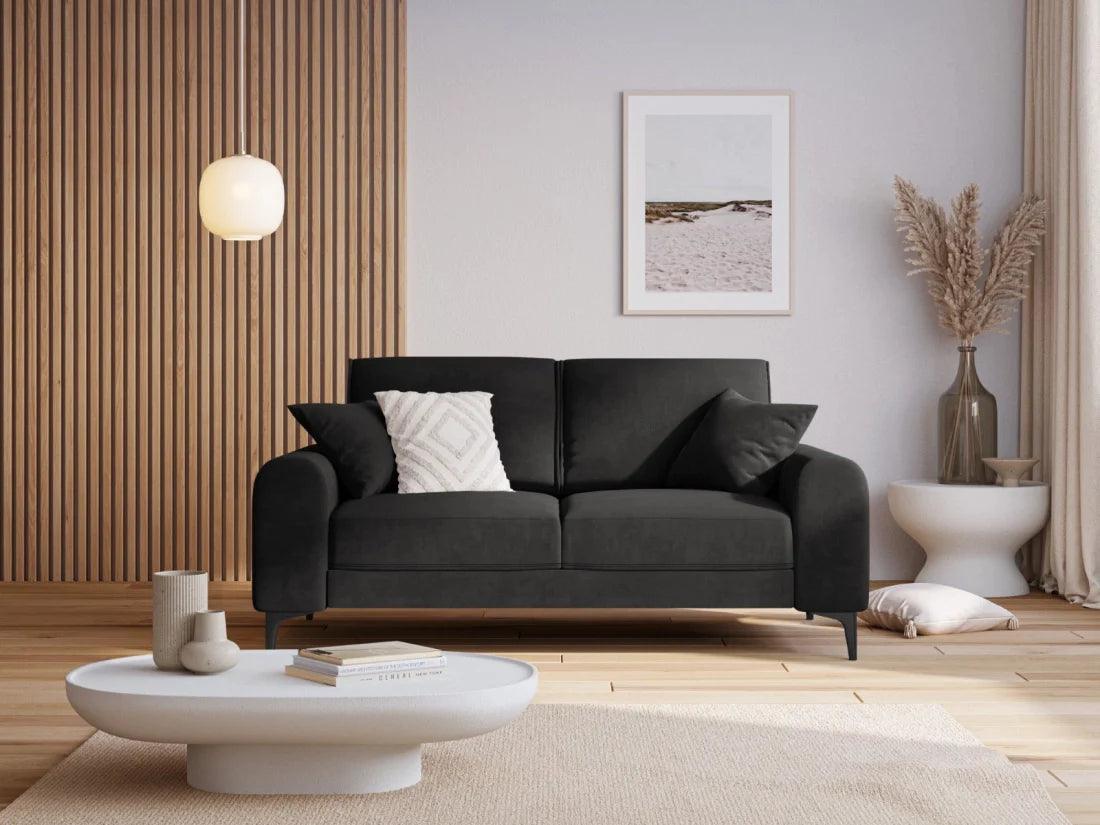 Sofa aksamitna 2-osobowa MADARA ciemnoszary z czarną podstawą Mazzini Sofas    Eye on Design