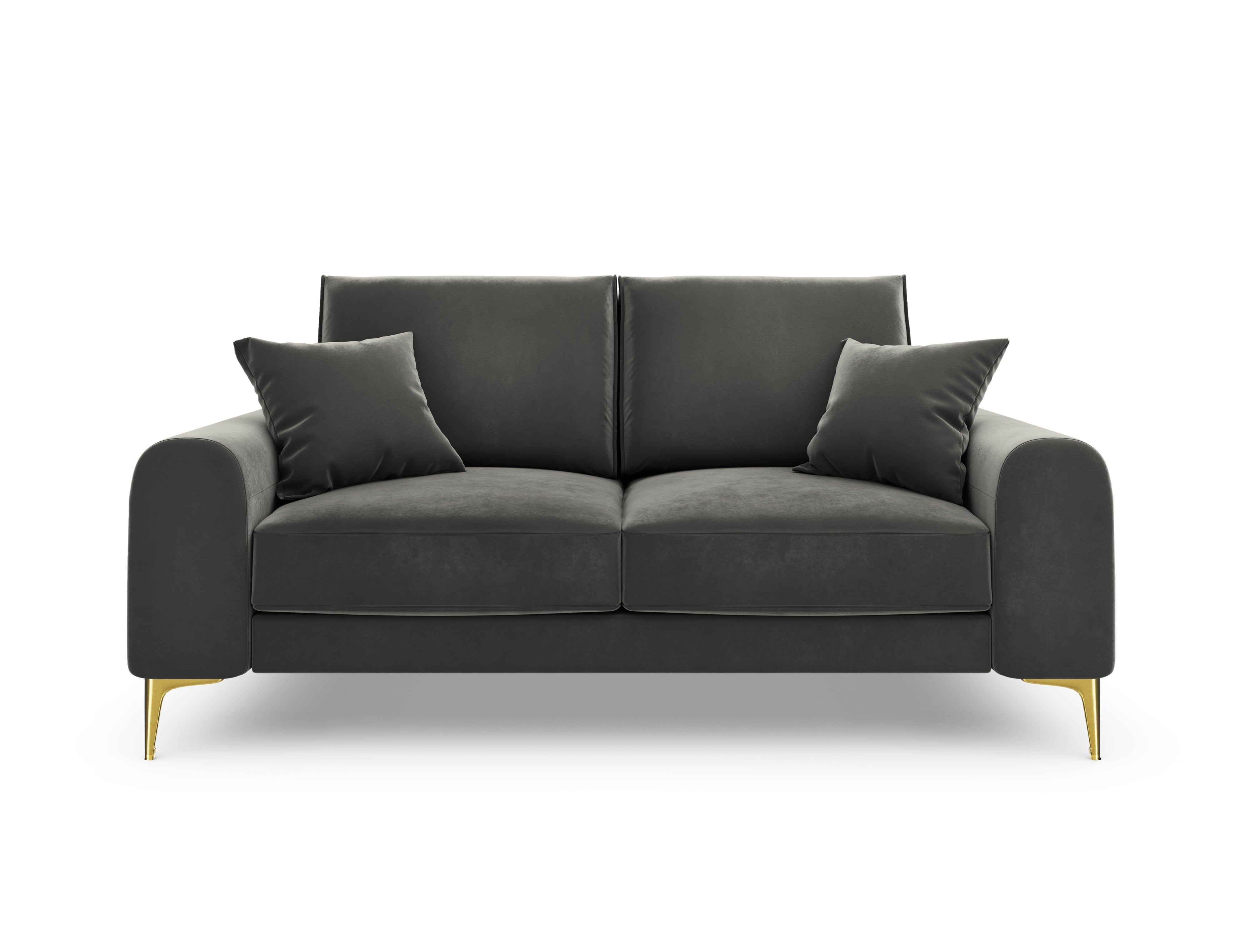 Sofa aksamitna 2-osobowa MADARA ciemnoszary ze złotą podstawą Mazzini Sofas    Eye on Design