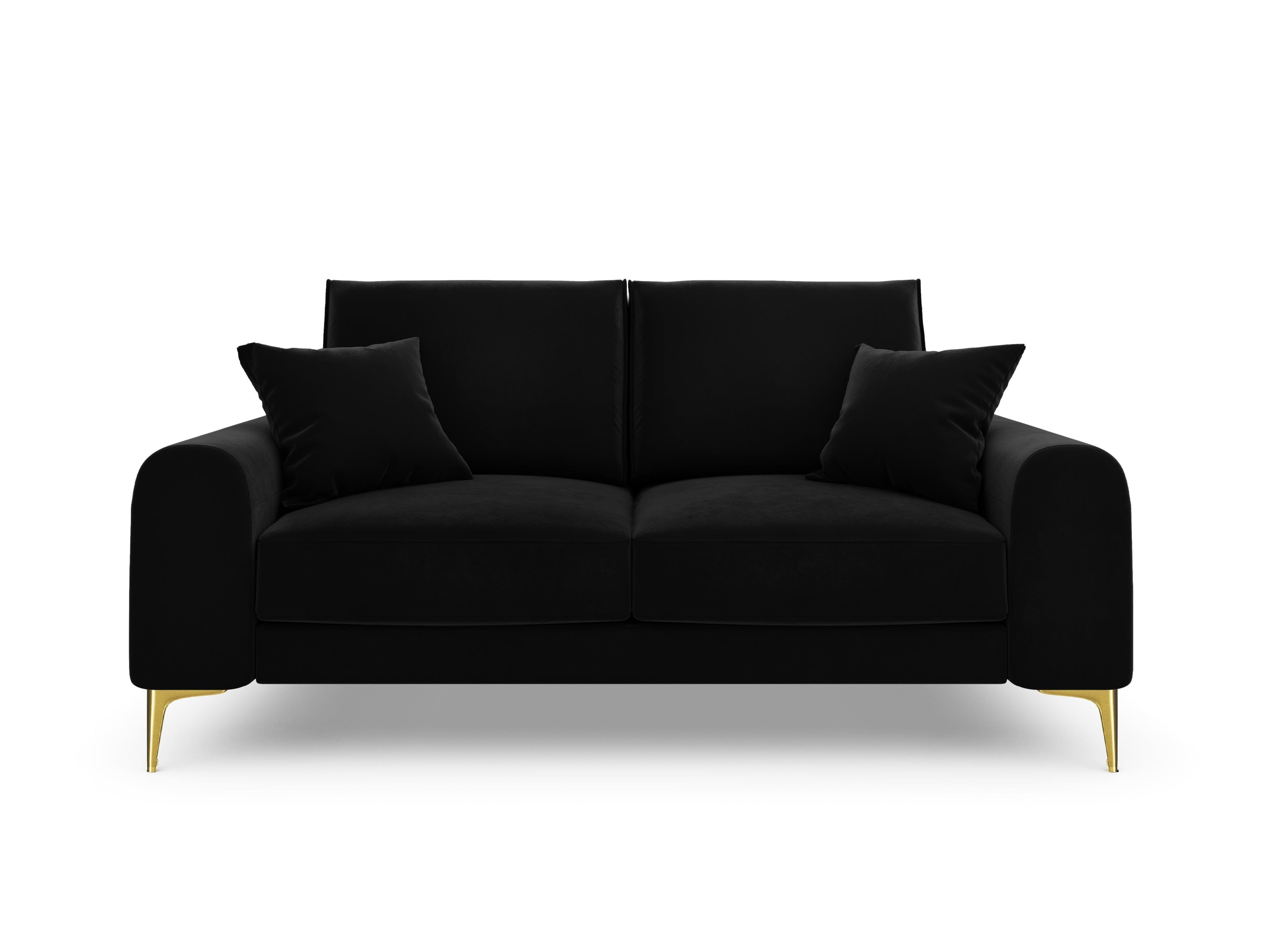 Sofa aksamitna 2-osobowa MADARA czarny ze złotą podstawą Mazzini Sofas    Eye on Design