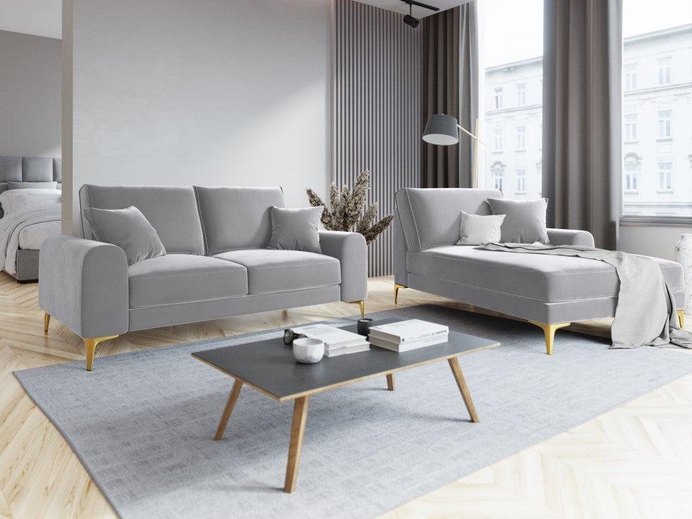 Sofa aksamitna 2-osobowa MADARA srebrny ze złotą podstawą Mazzini Sofas    Eye on Design