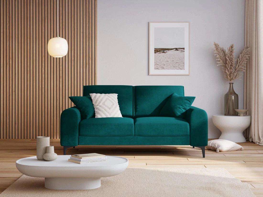 Sofa aksamitna 2-osobowa MADARA turkusowy z czarną podstawą Mazzini Sofas    Eye on Design