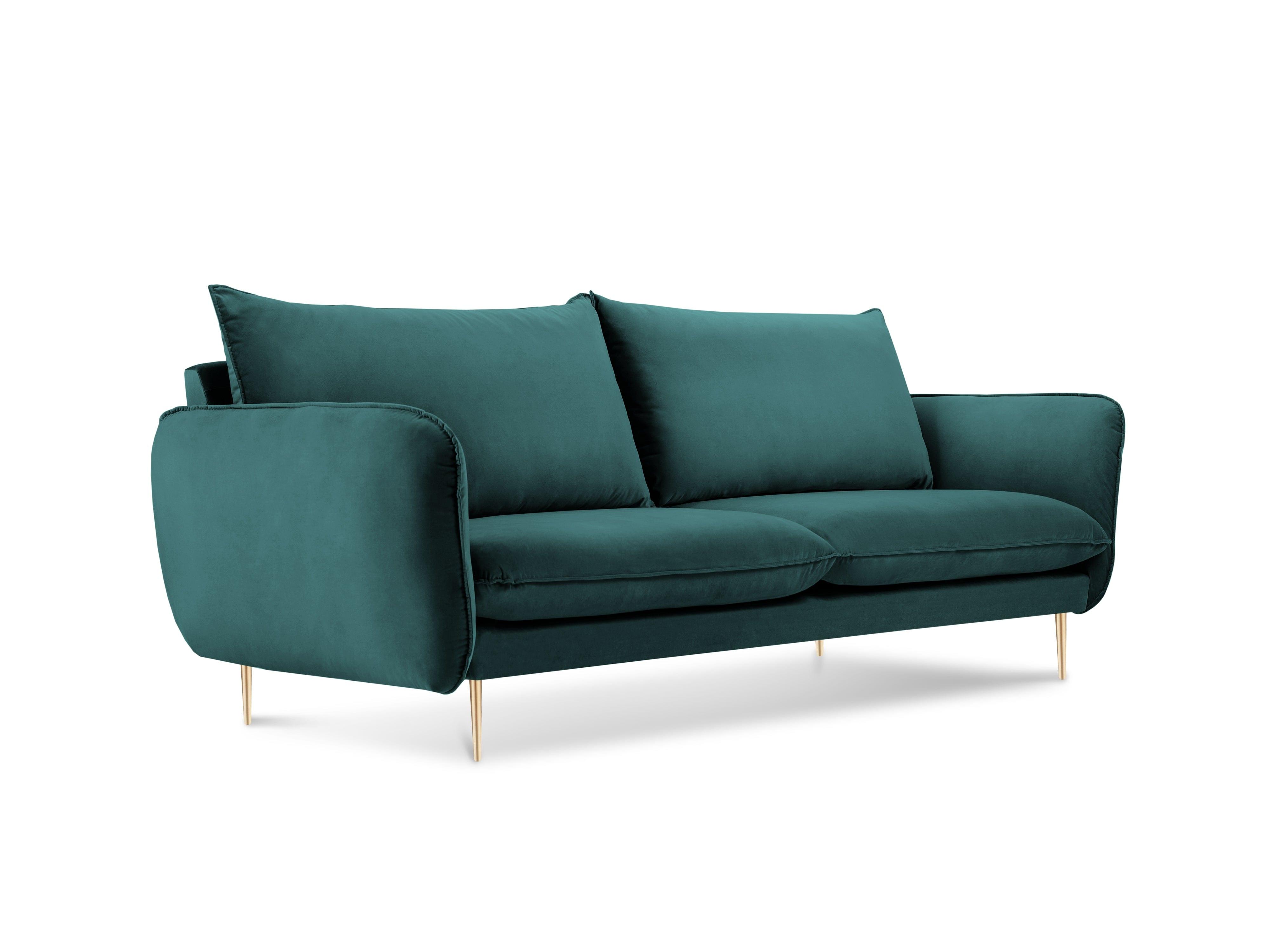 Sofa aksamitna 2-osobowa VIENNA morski ze złotą podstawą Cosmopolitan Design    Eye on Design