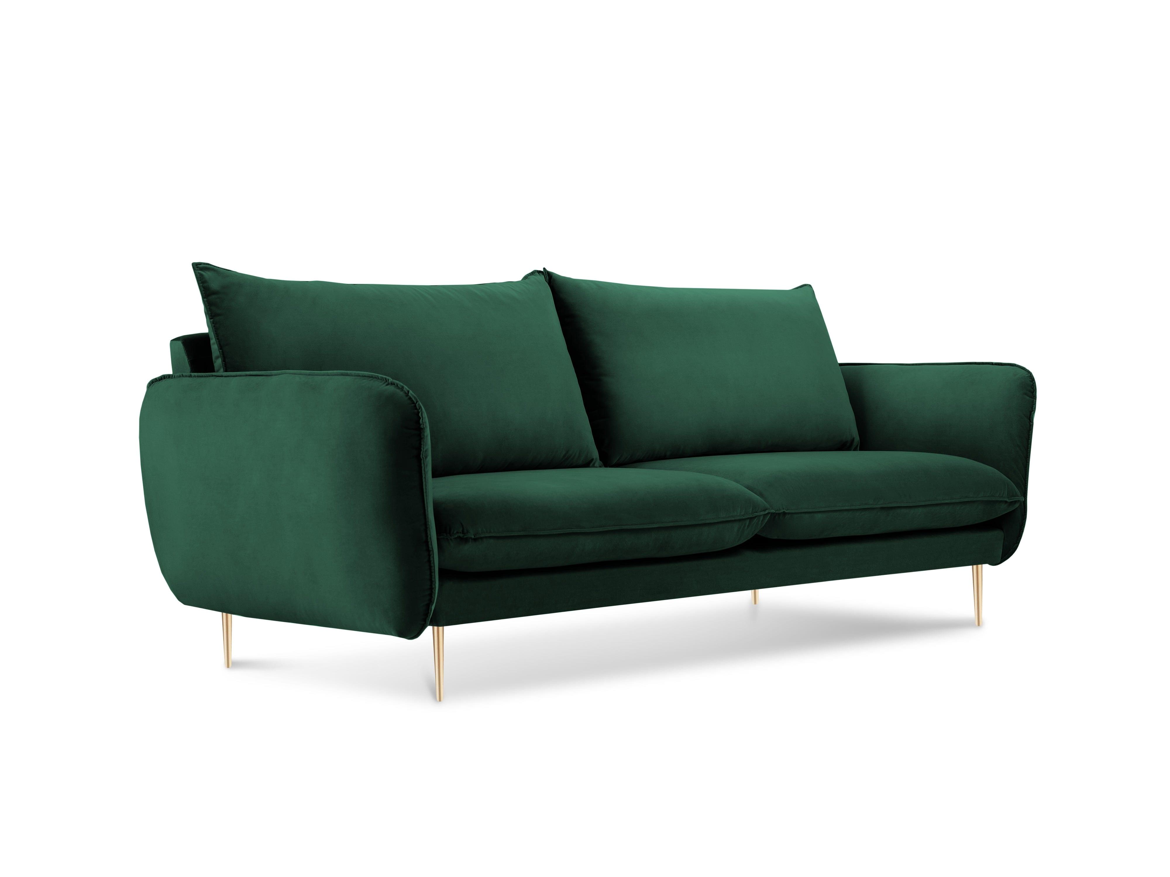 Sofa aksamitna 2-osobowa VIENNA zielony ze złotą podstawą Cosmopolitan Design    Eye on Design