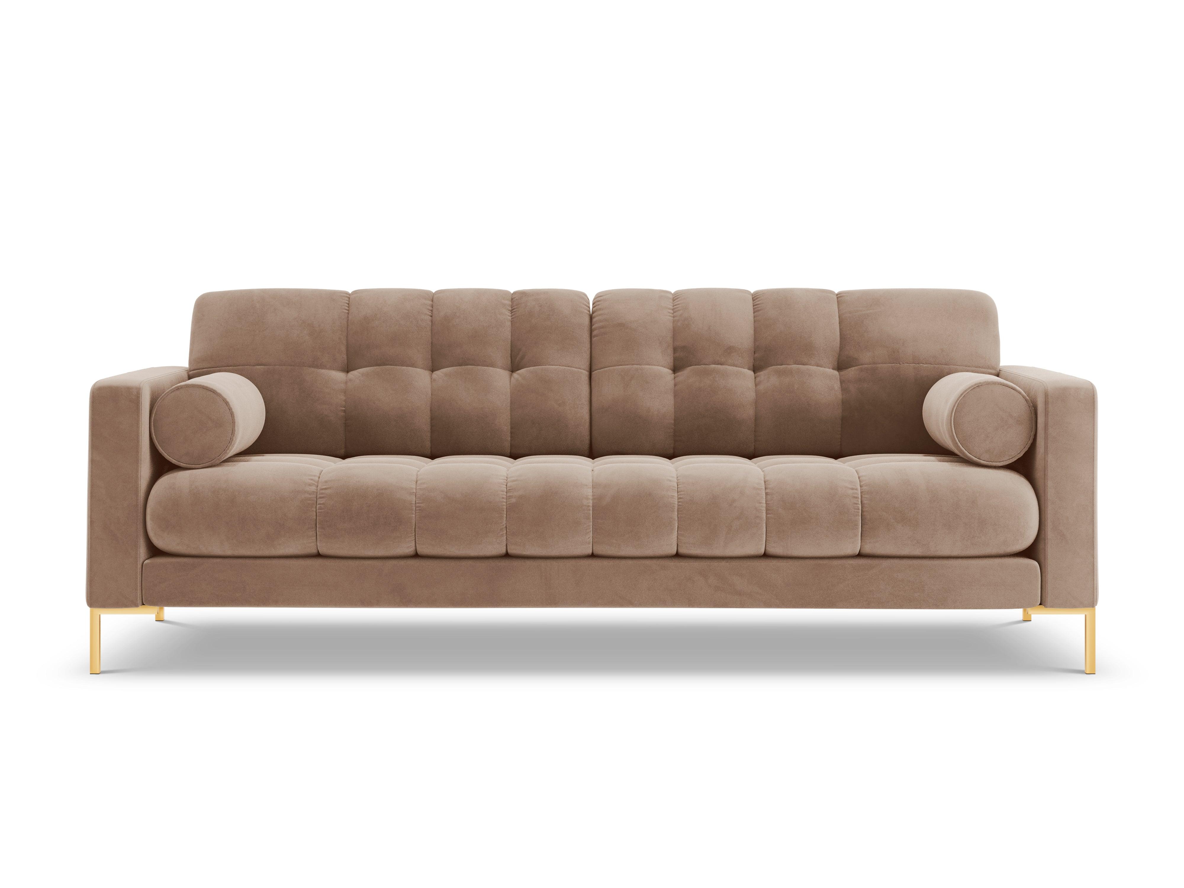 Sofa aksamitna 3-osobowa BALI beżowy ze złotą podstawą Cosmopolitan Design    Eye on Design