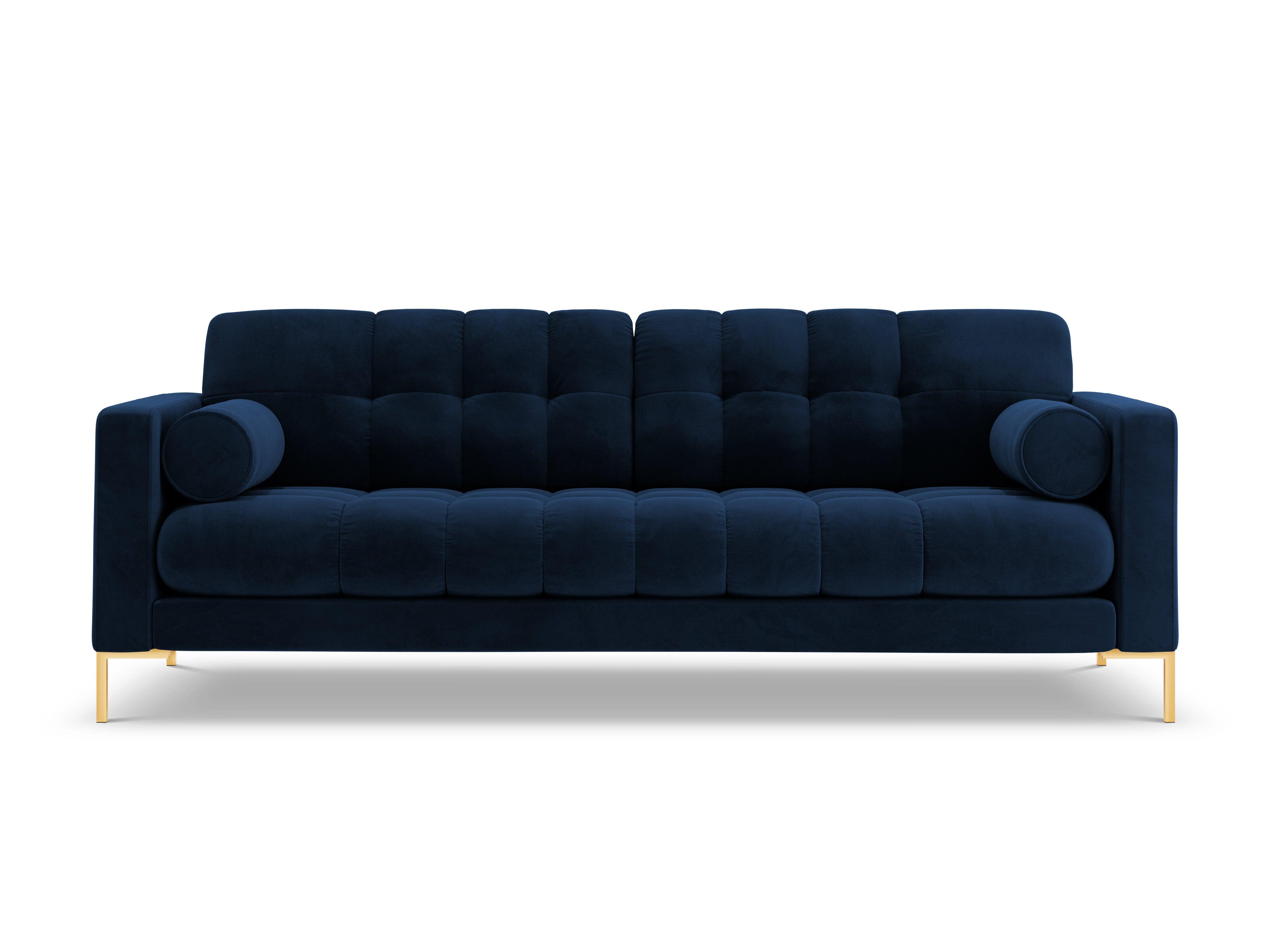 Sofa aksamitna 3-osobowa BALI granat królewski ze złotą podstawą Cosmopolitan Design    Eye on Design