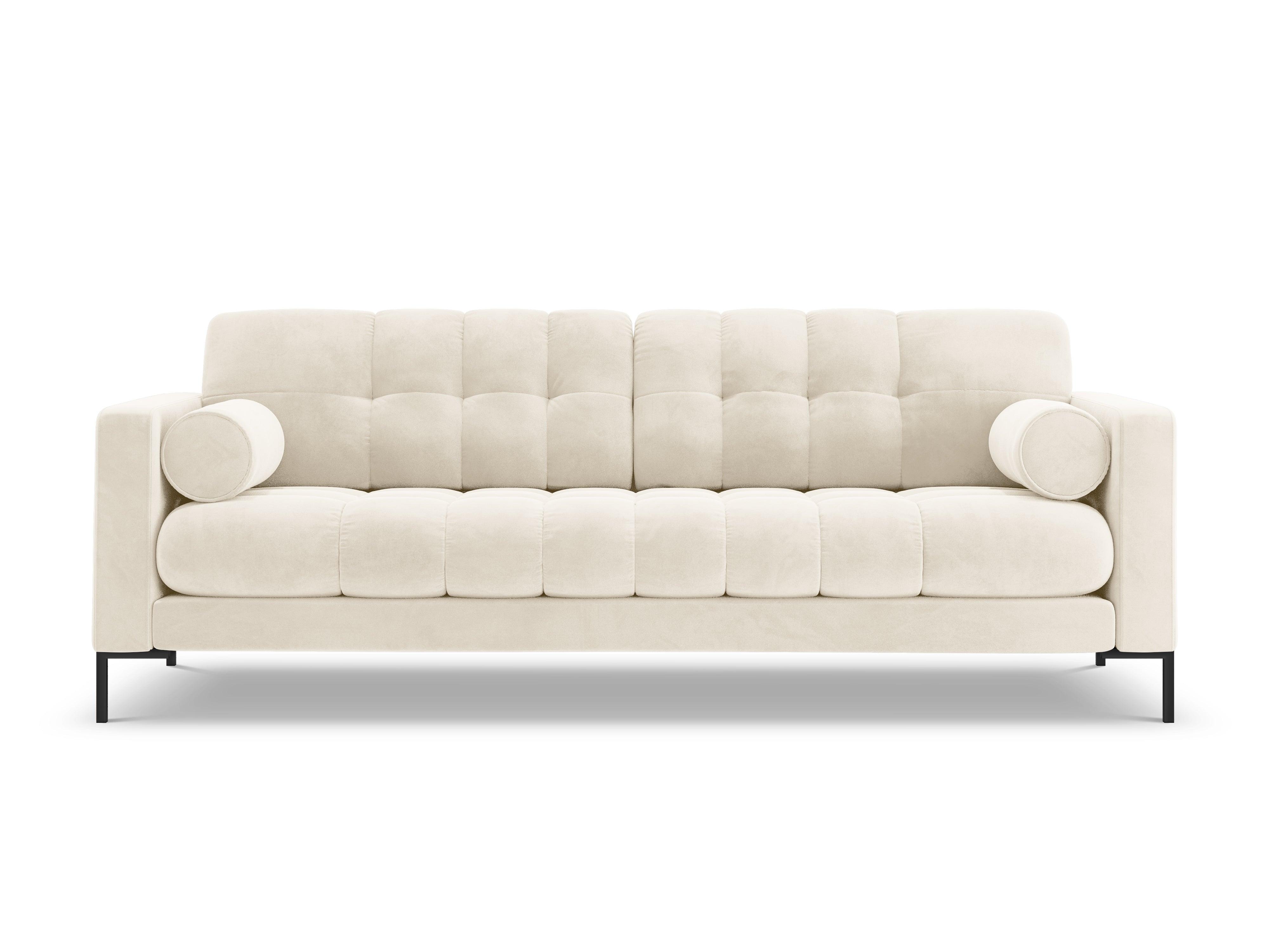 Sofa aksamitna 3-osobowa BALI jasnobeżowy z czarną podstawą Cosmopolitan Design    Eye on Design