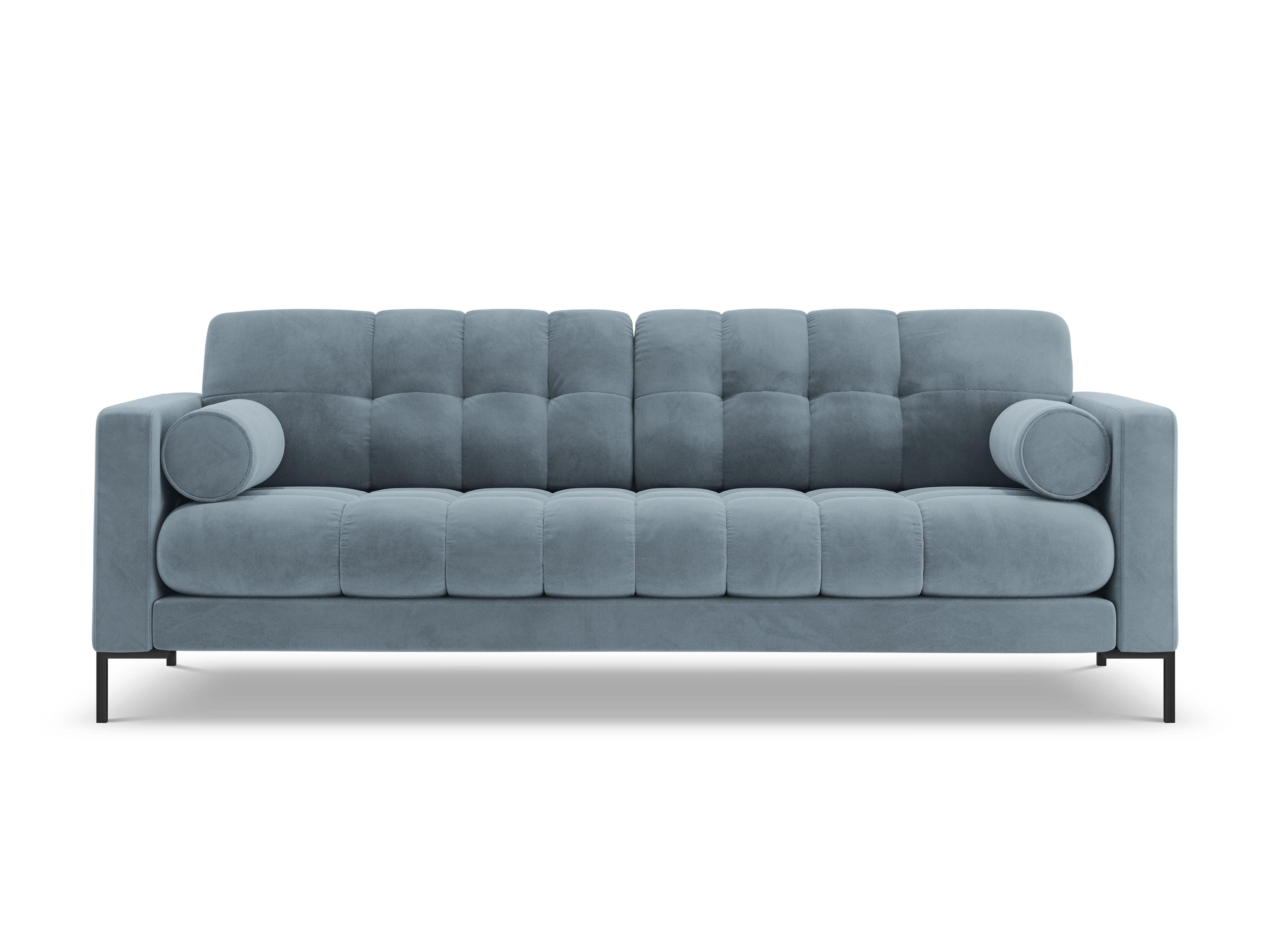 Sofa aksamitna 3-osobowa BALI jasnoniebieski z czarną podstawą Cosmopolitan Design    Eye on Design