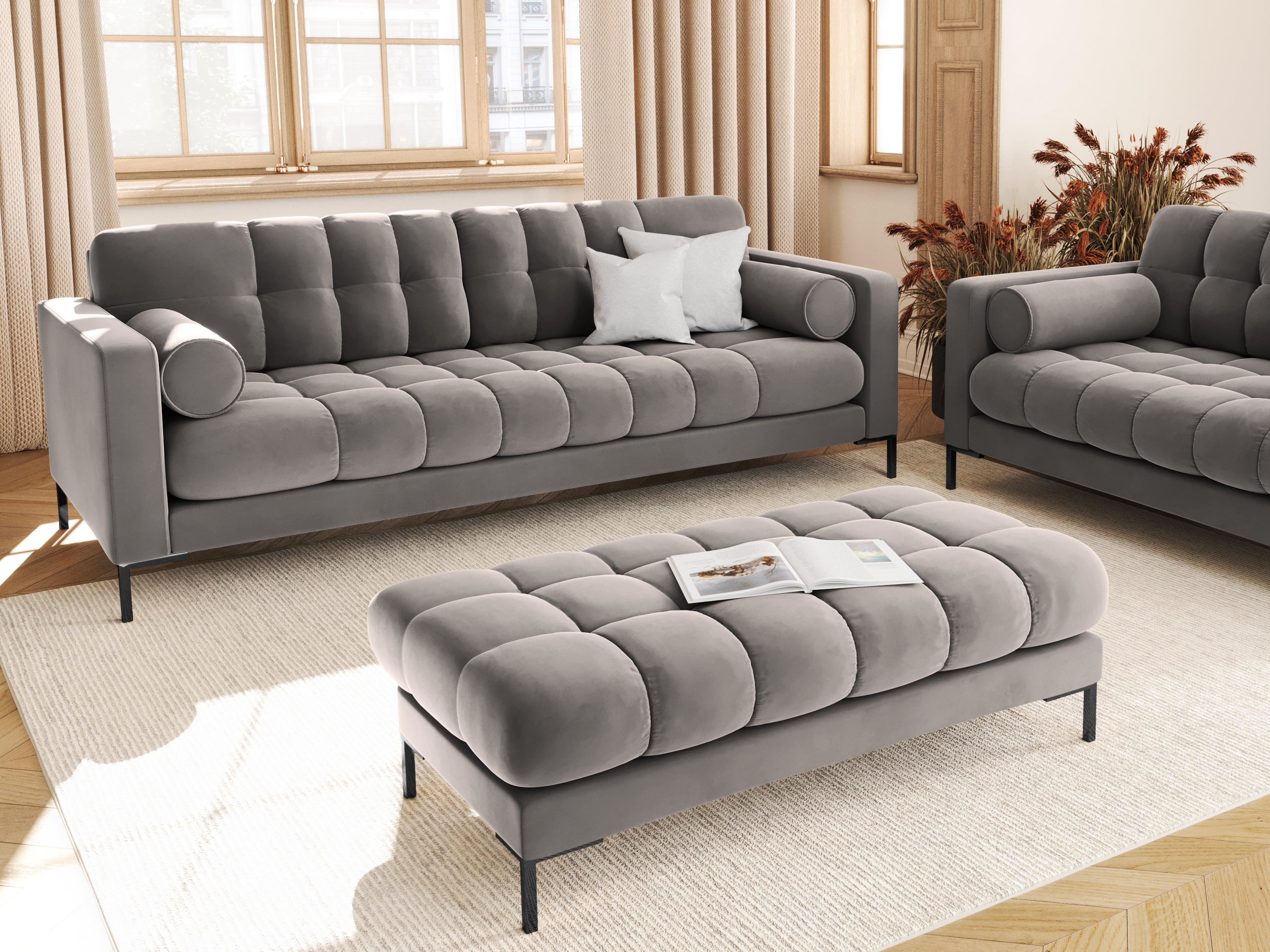 Sofa aksamitna 3-osobowa BALI jasnoszary z czarną podstawą Cosmopolitan Design    Eye on Design