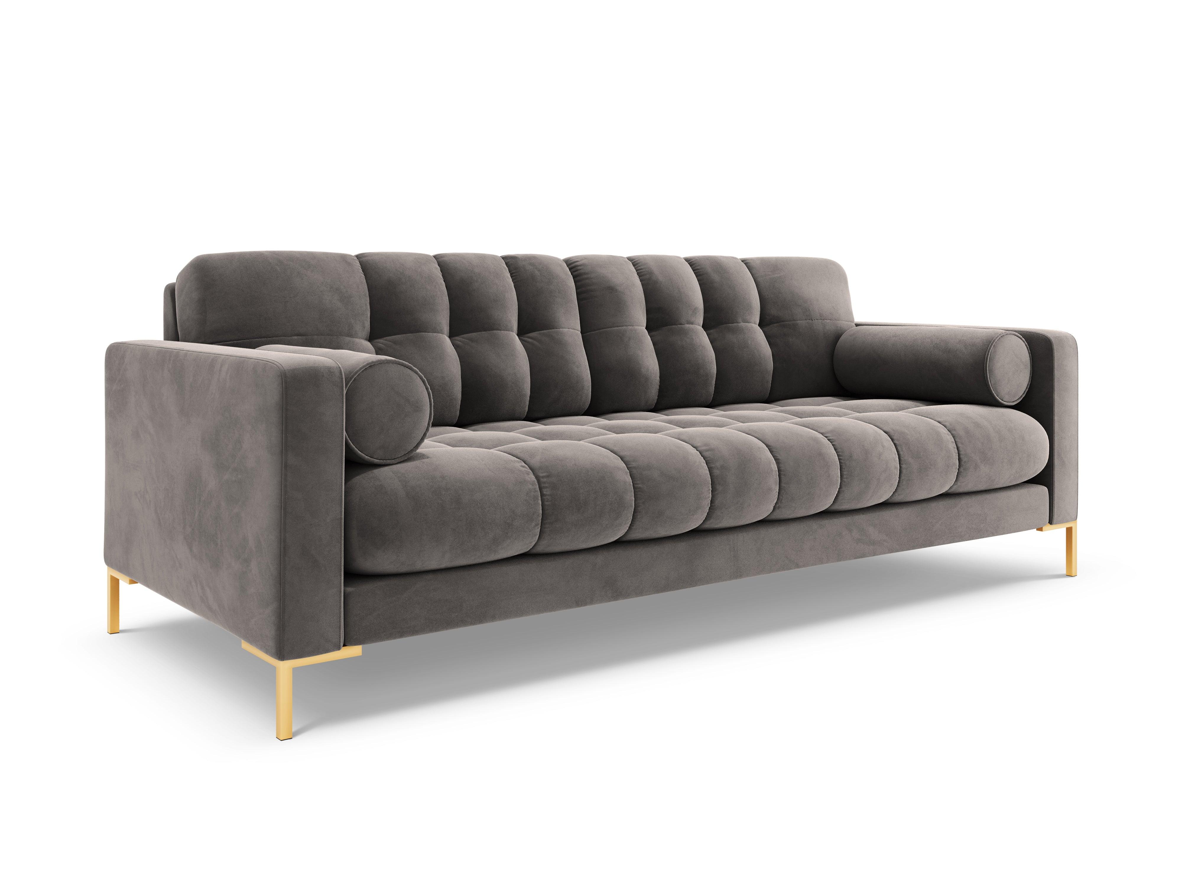 Sofa aksamitna 3-osobowa BALI jasnoszary ze złotą podstawą Cosmopolitan Design    Eye on Design