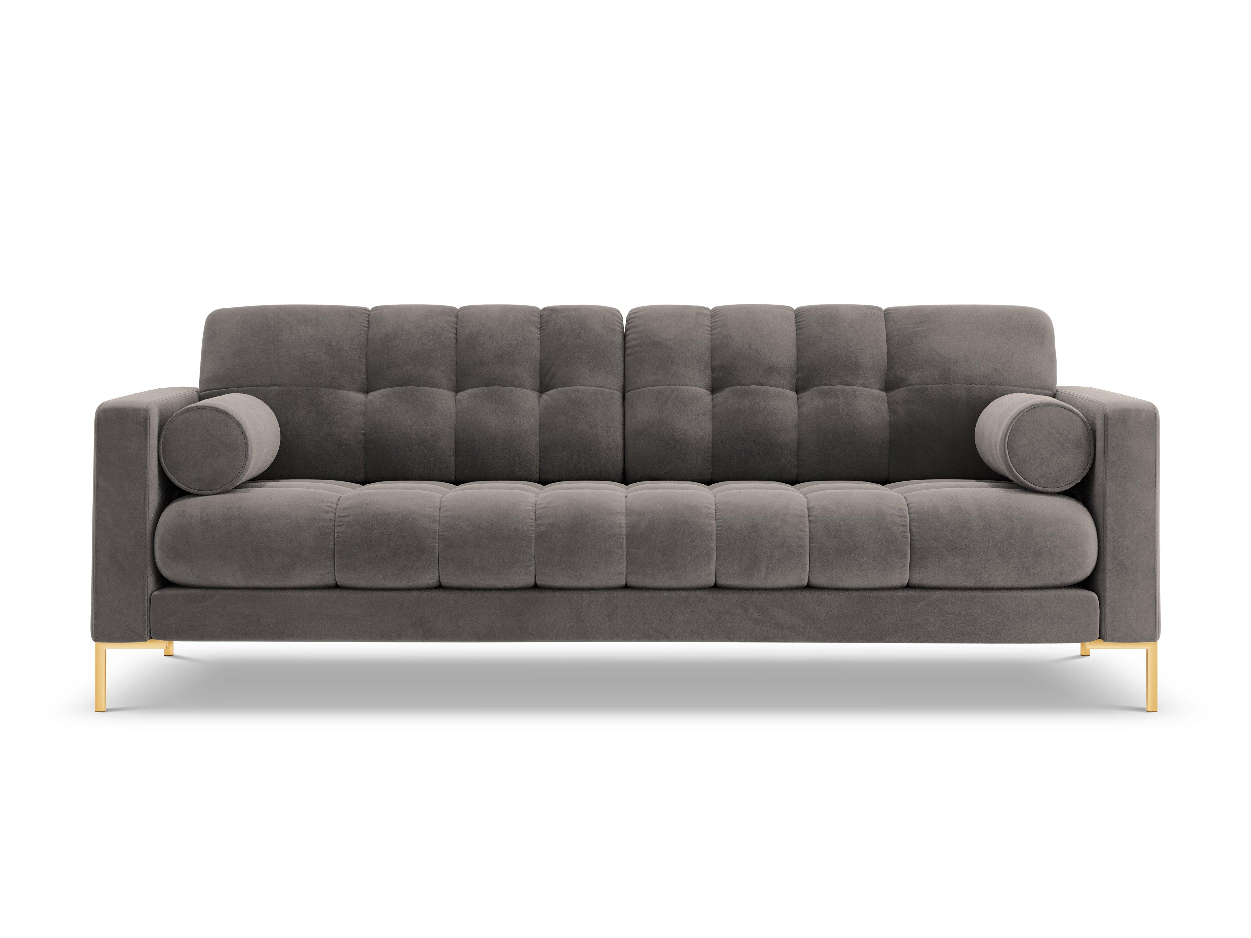 Sofa aksamitna 3-osobowa BALI jasnoszary ze złotą podstawą Cosmopolitan Design    Eye on Design