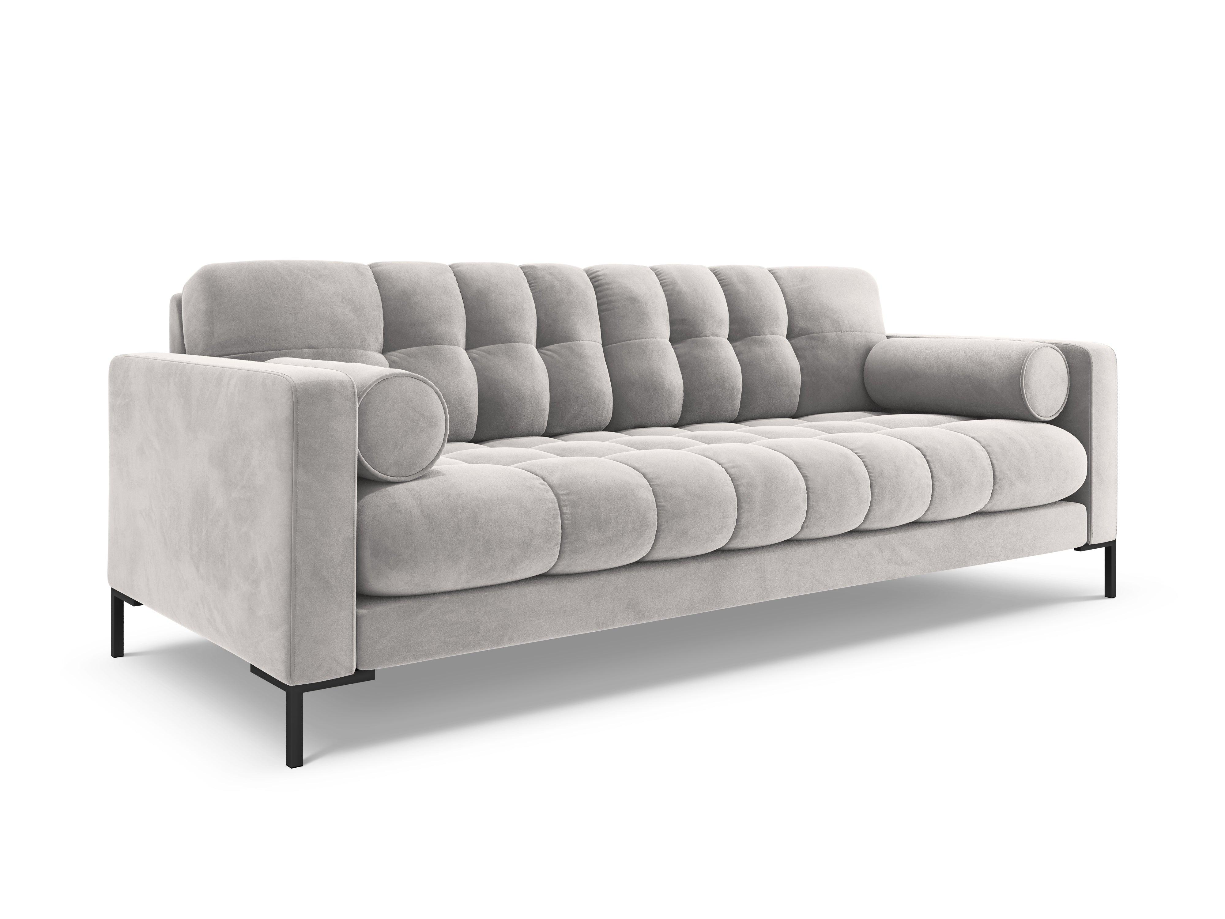 Sofa aksamitna 3-osobowa BALI srebrny z czarną podstawą Cosmopolitan Design    Eye on Design