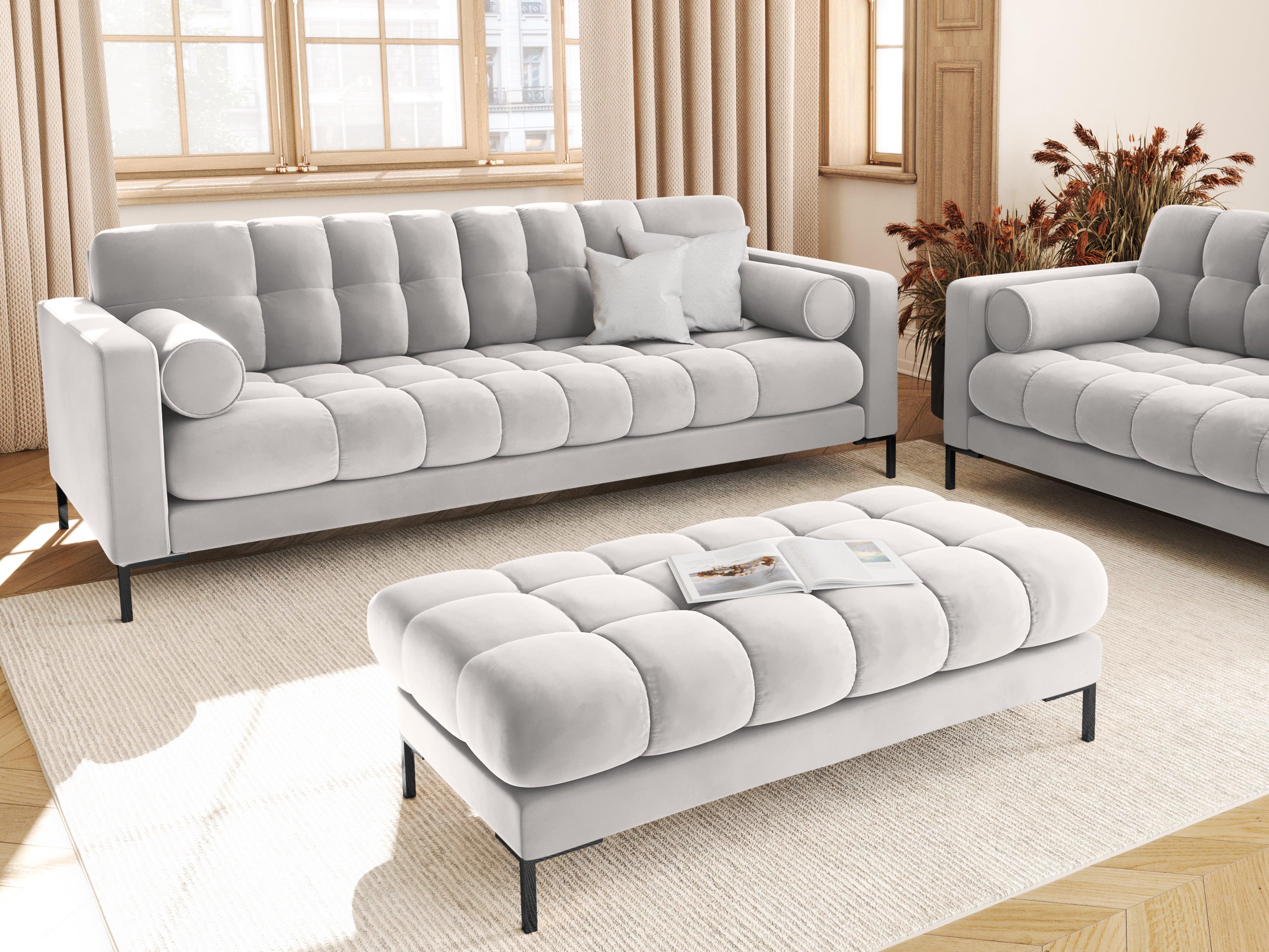 Sofa aksamitna 3-osobowa BALI srebrny z czarną podstawą Cosmopolitan Design    Eye on Design