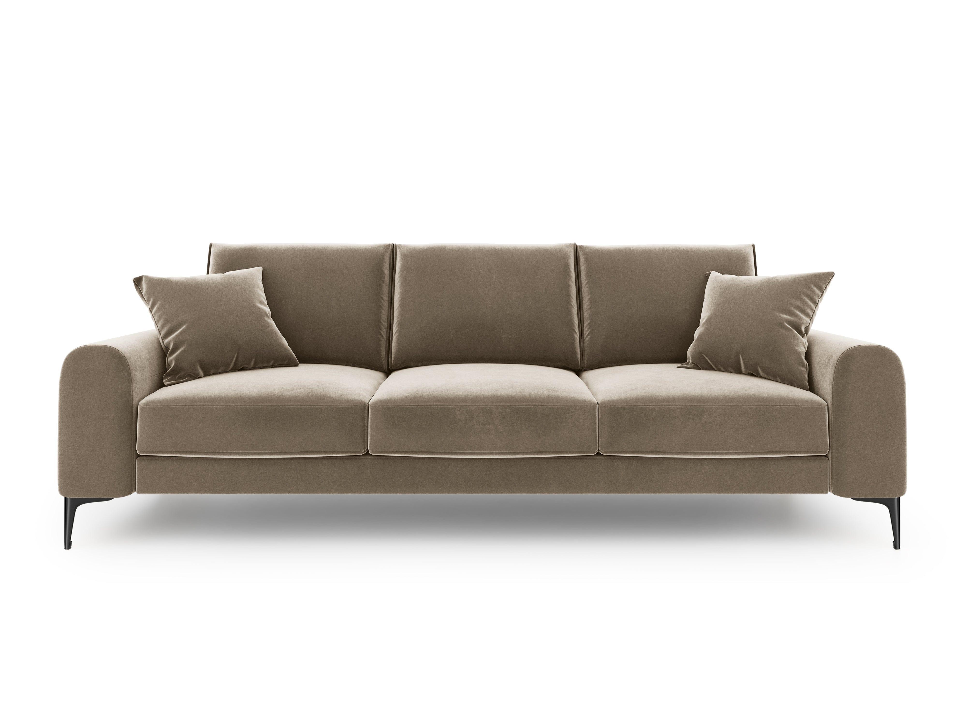 Sofa aksamitna 3-osobowa MADARA cappuccino z czarną podstawą Mazzini Sofas    Eye on Design