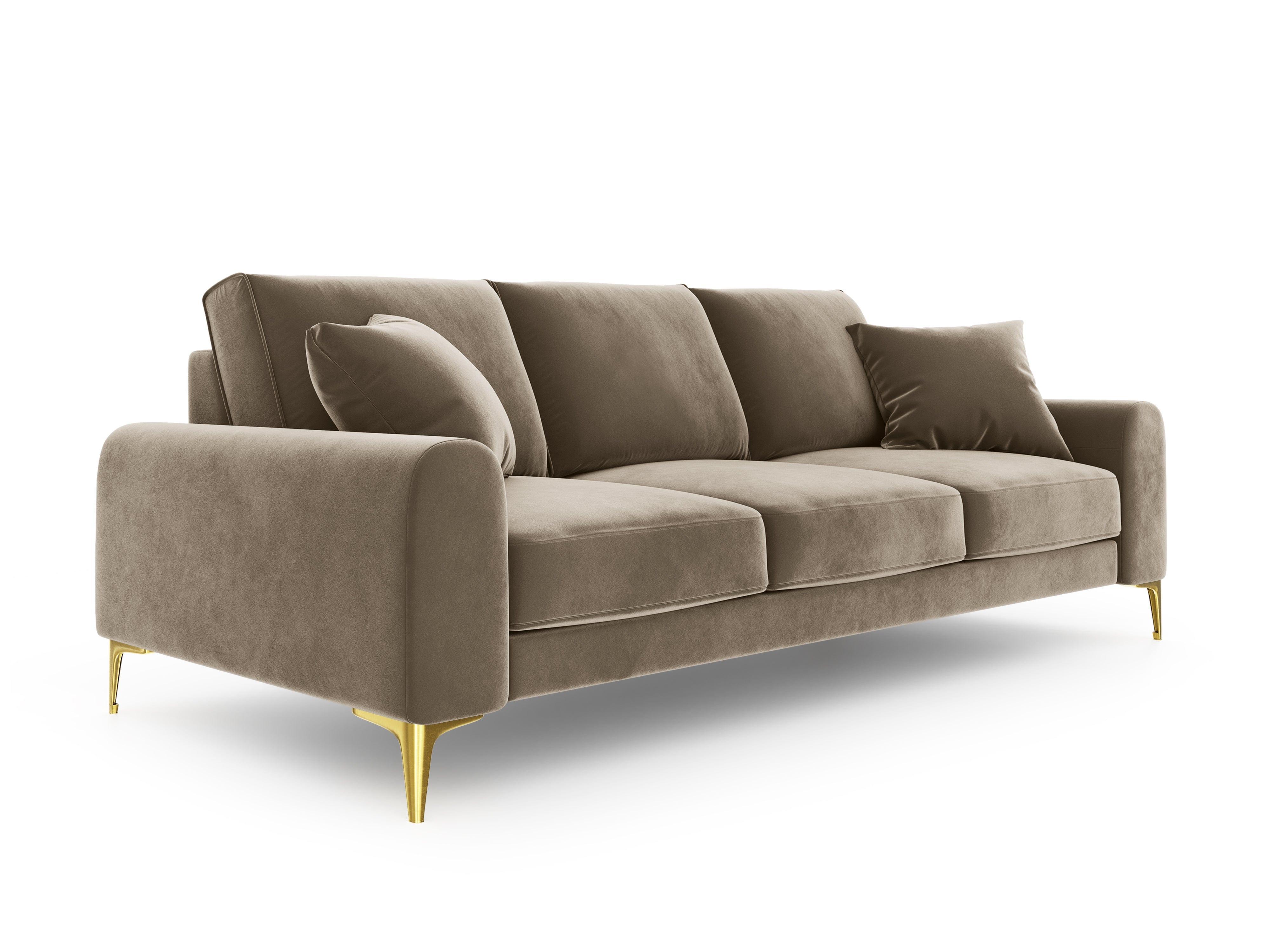 Sofa aksamitna 3-osobowa MADARA cappuccino ze złotą podstawą Mazzini Sofas    Eye on Design