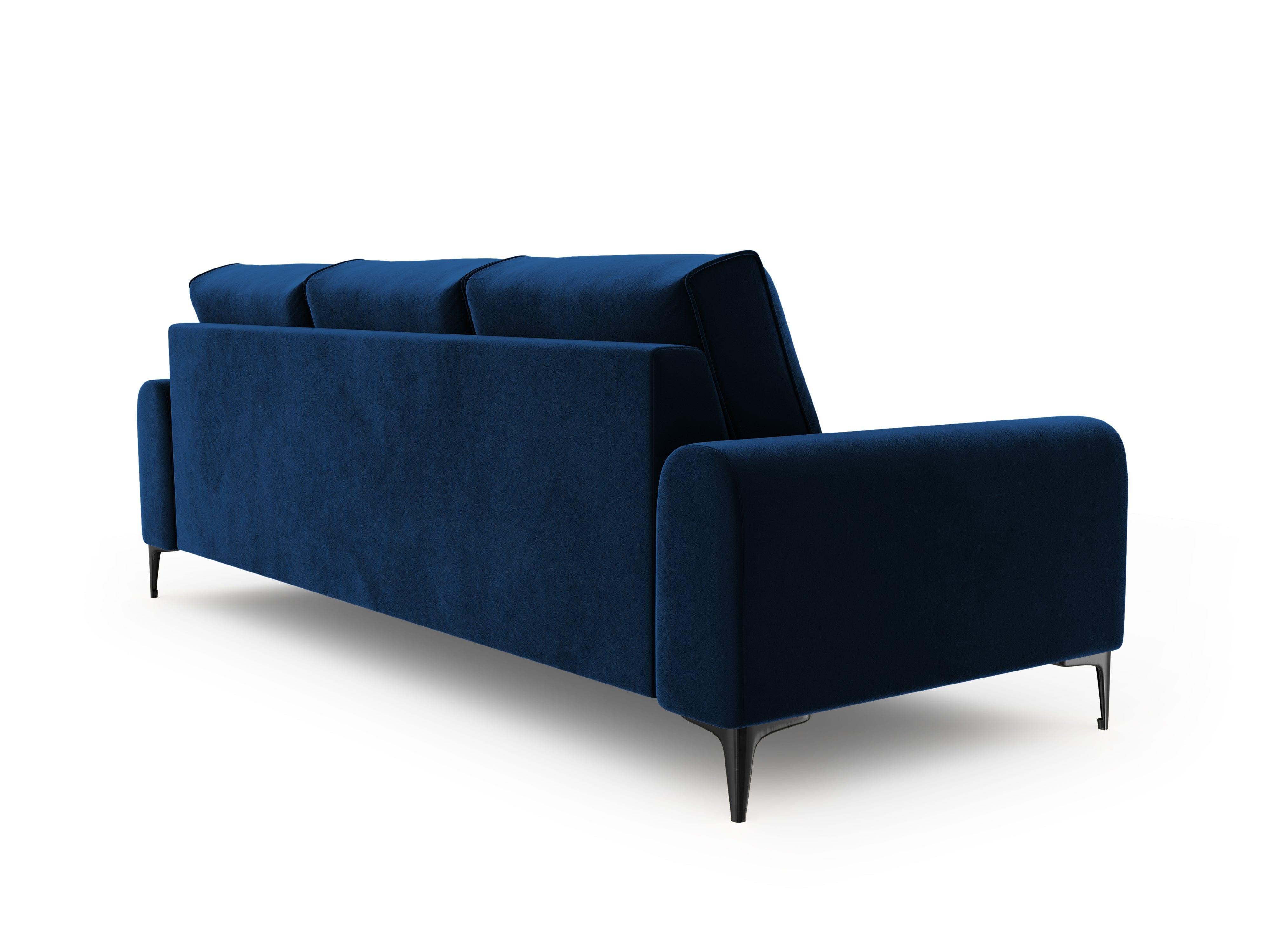 Sofa aksamitna 3-osobowa MADARA królewski niebieski z czarną podstawą Mazzini Sofas    Eye on Design