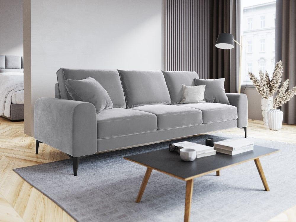 Sofa aksamitna 3-osobowa MADARA srebrny z czarną podstawą Mazzini Sofas    Eye on Design