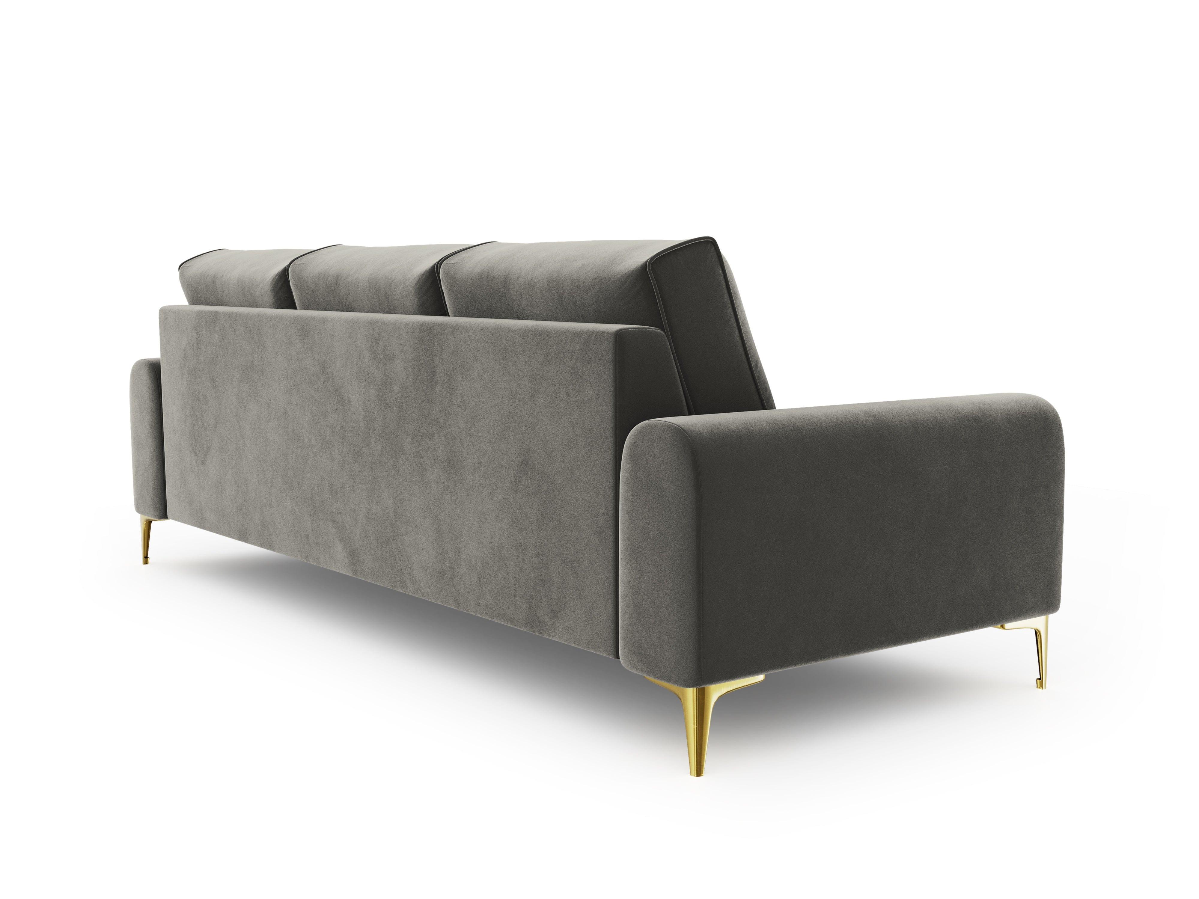 Sofa aksamitna 3-osobowa MADARA szary ze złotą podstawą Mazzini Sofas    Eye on Design