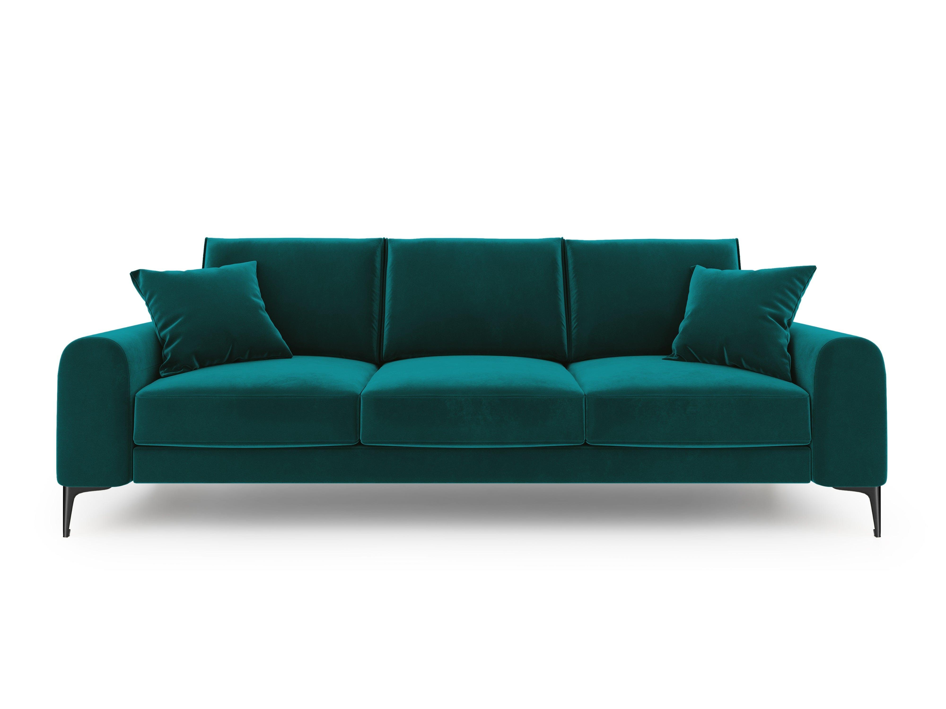 Sofa aksamitna 3-osobowa MADARA turkusowy z czarną podstawą Mazzini Sofas    Eye on Design