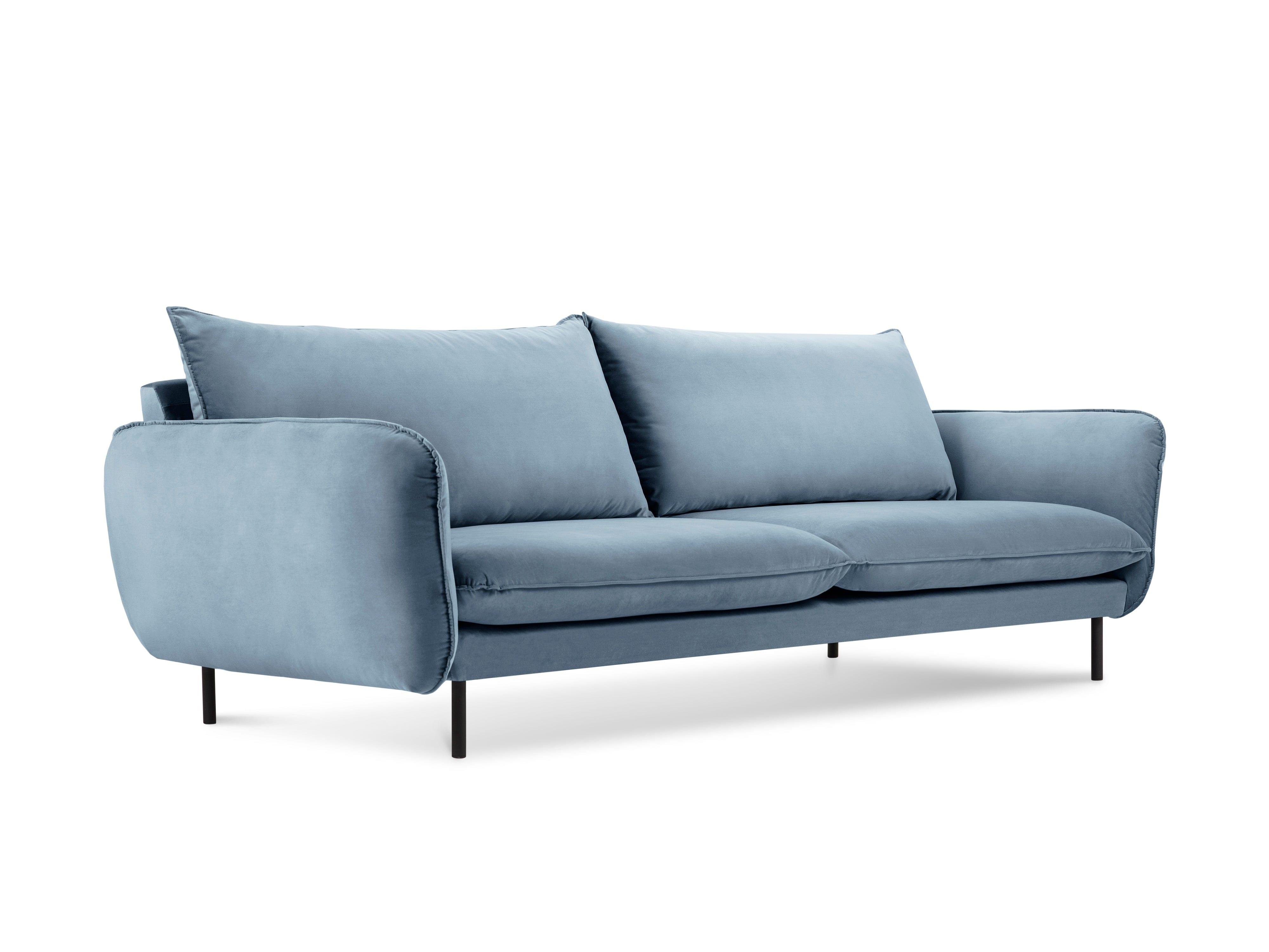 Sofa aksamitna 3-osobowa VIENNA jasnoniebieski z czarną podstawą Cosmopolitan Design    Eye on Design