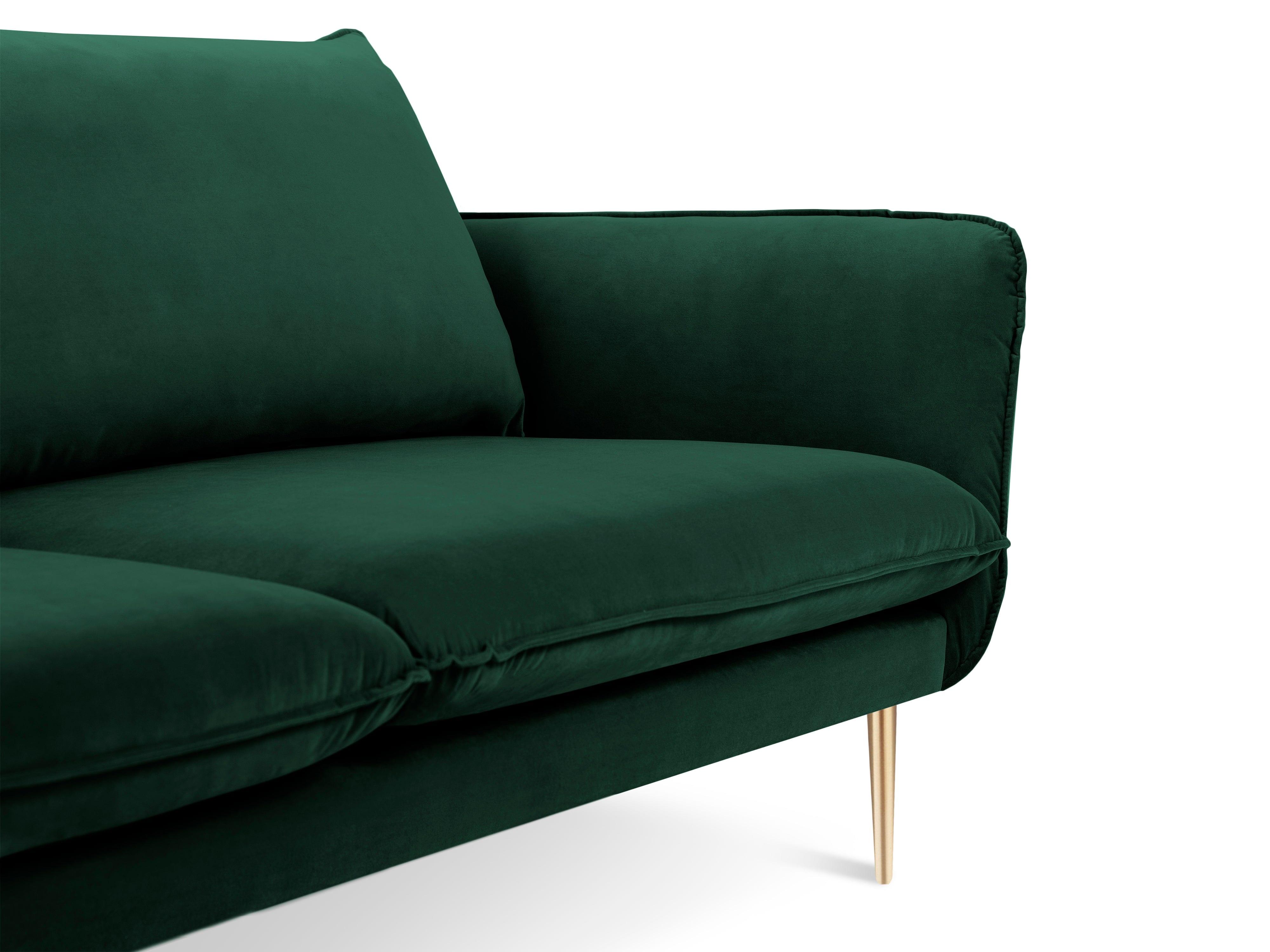 Sofa aksamitna 3-osobowa VIENNA zielony ze złotą podstawą Cosmopolitan Design    Eye on Design