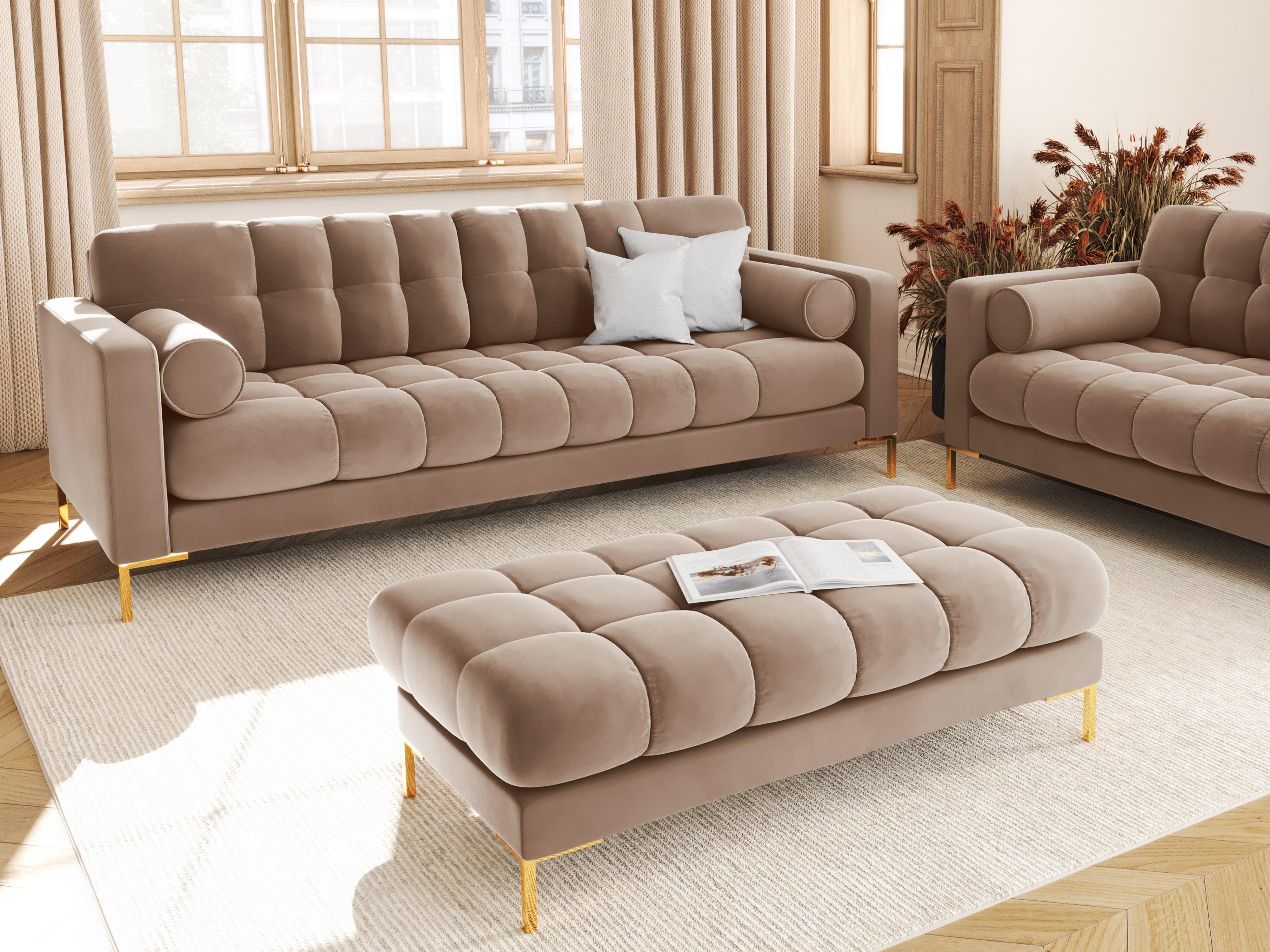 Sofa aksamitna 4-osobowa BALI beżowy ze złotą podstawą Cosmopolitan Design    Eye on Design