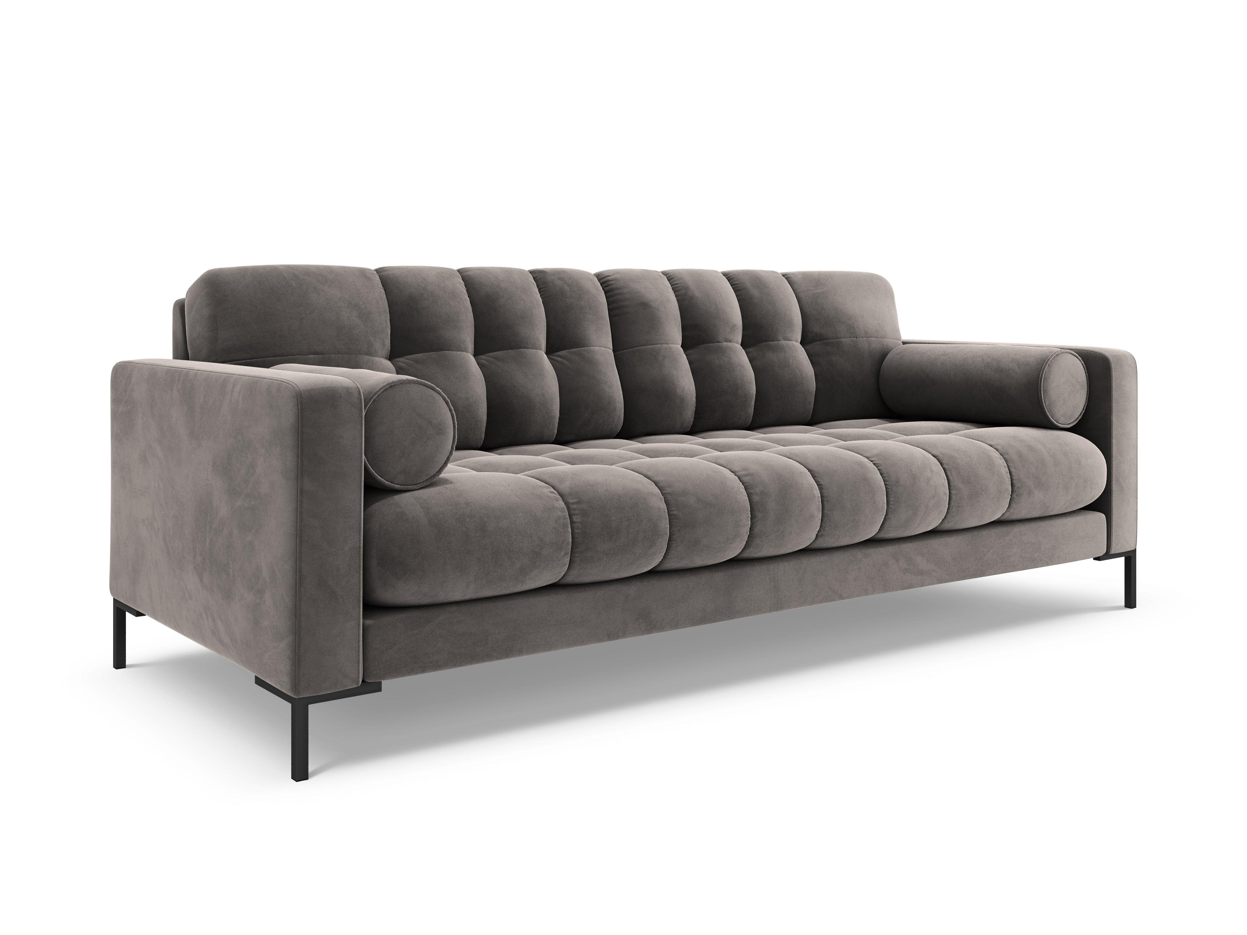 Sofa aksamitna 4-osobowa BALI jasnoszary z czarną podstawą Cosmopolitan Design    Eye on Design