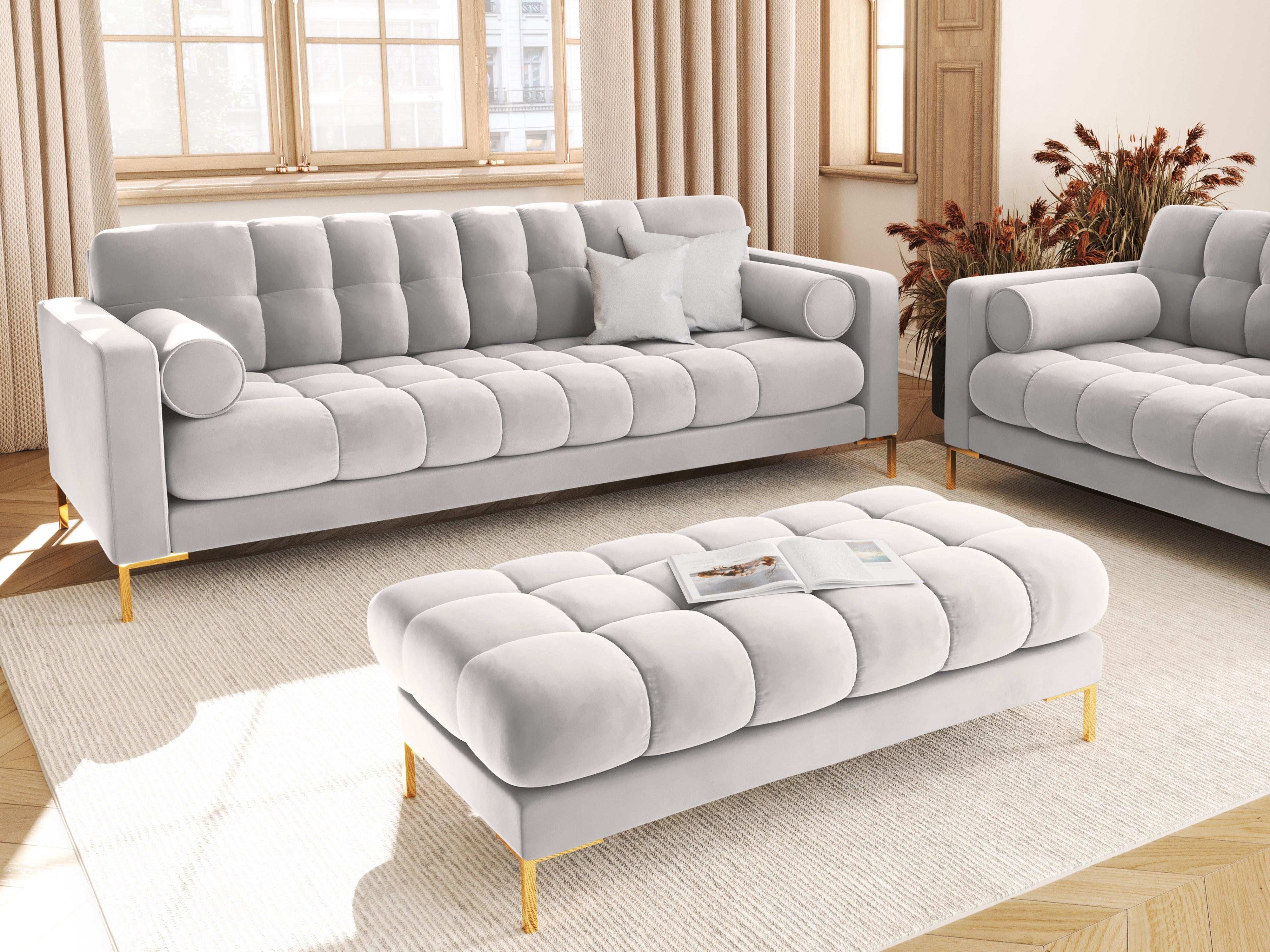 Sofa aksamitna 4-osobowa BALI srebrny ze złotą podstawą Cosmopolitan Design    Eye on Design