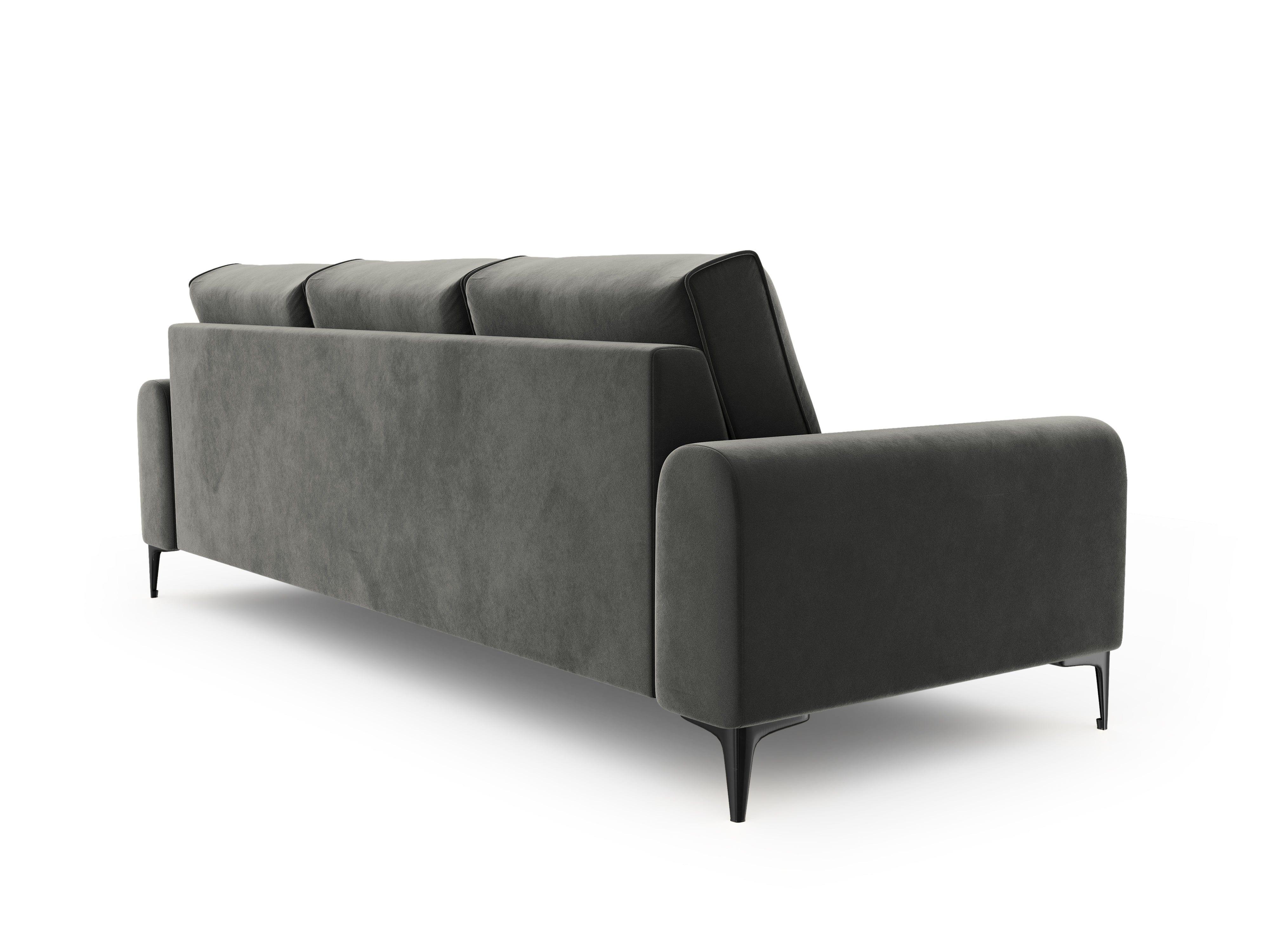 Sofa aksamitna 4-osobowa MADARA ciemnoszary z czarną podstawą Mazzini Sofas    Eye on Design